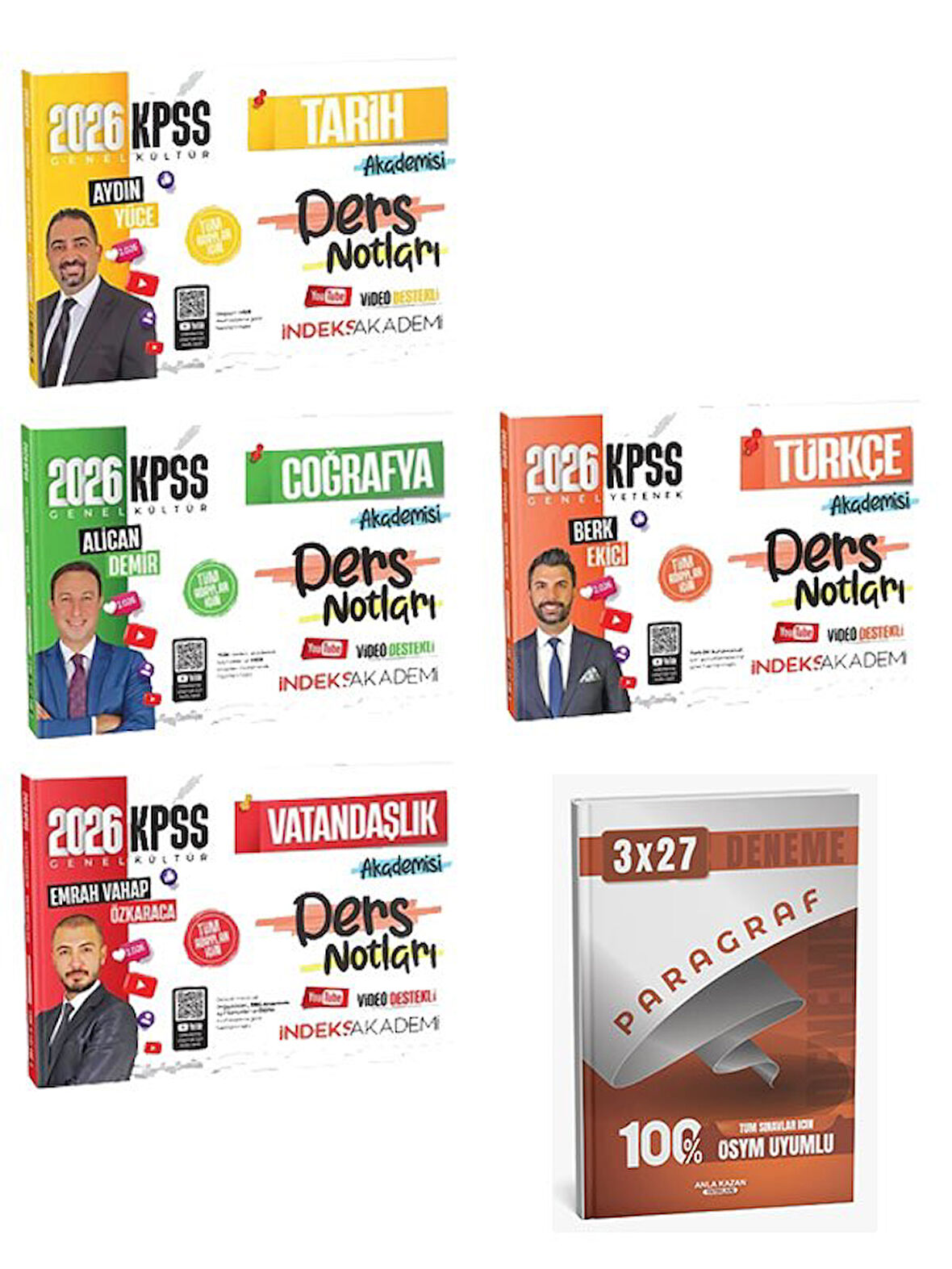İndeks Akademi 2026 KPSS Tarih+Coğrafya+Vatandaşlık+Türkçe Akademisi Video Ders Notları 4 lü Set+Anla Kazan Paragraf