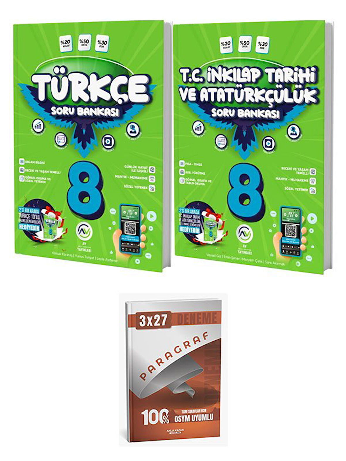 Av Yayınları 8. Sınıf Türkçe+İnkılap Tarihi ve Atatürkçülük Soru Bankası Seti+Anla Kazan Paragraf