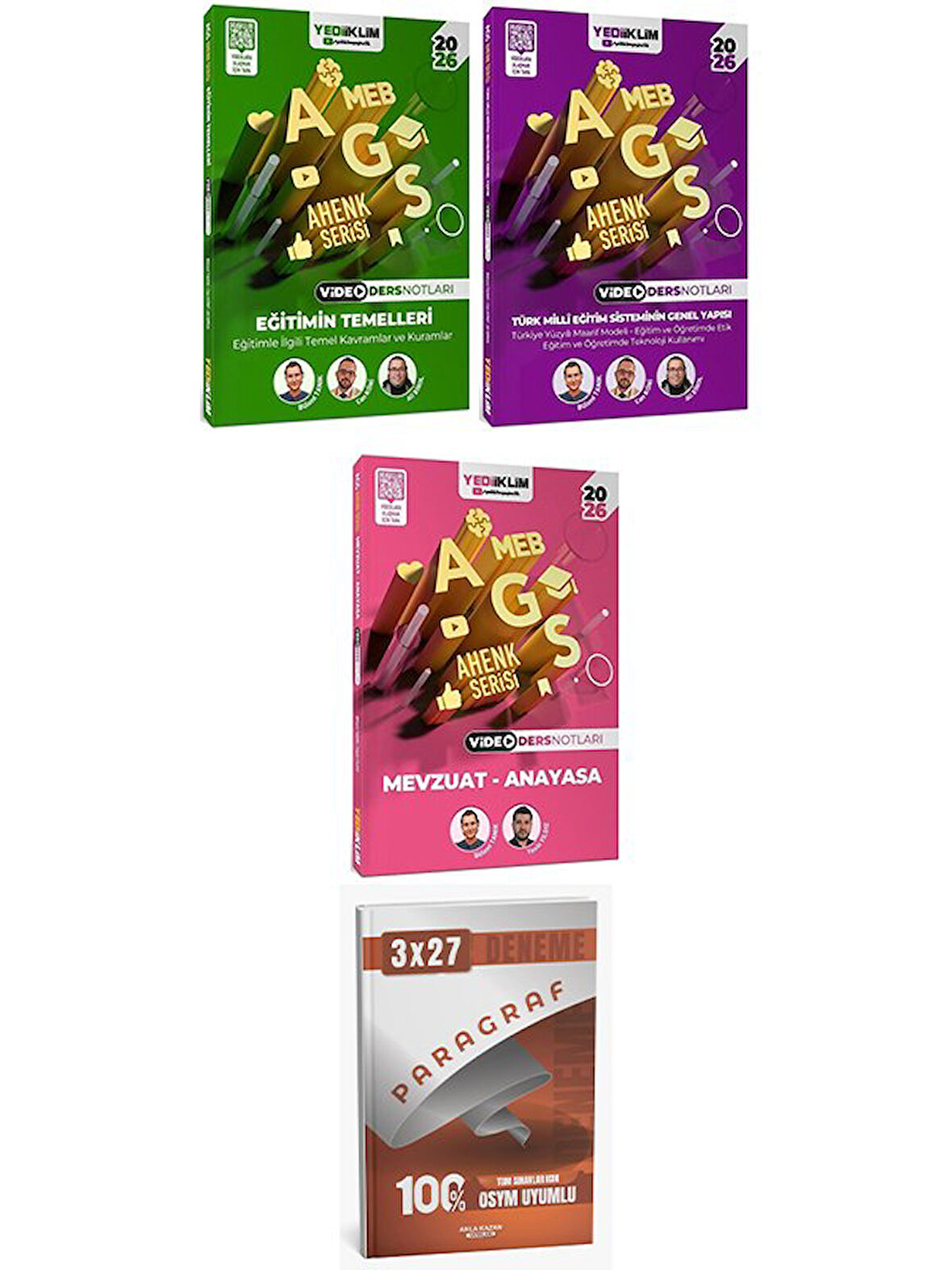 Yediiklim 2026 MEB-AGS Eğitimin Temelleri + Türk Milli Eğitim Sisteminin Genel Yapısı + Mevzuat - Anayasa Video Ders Notları 3 lü Set Anla Kazan Deneme