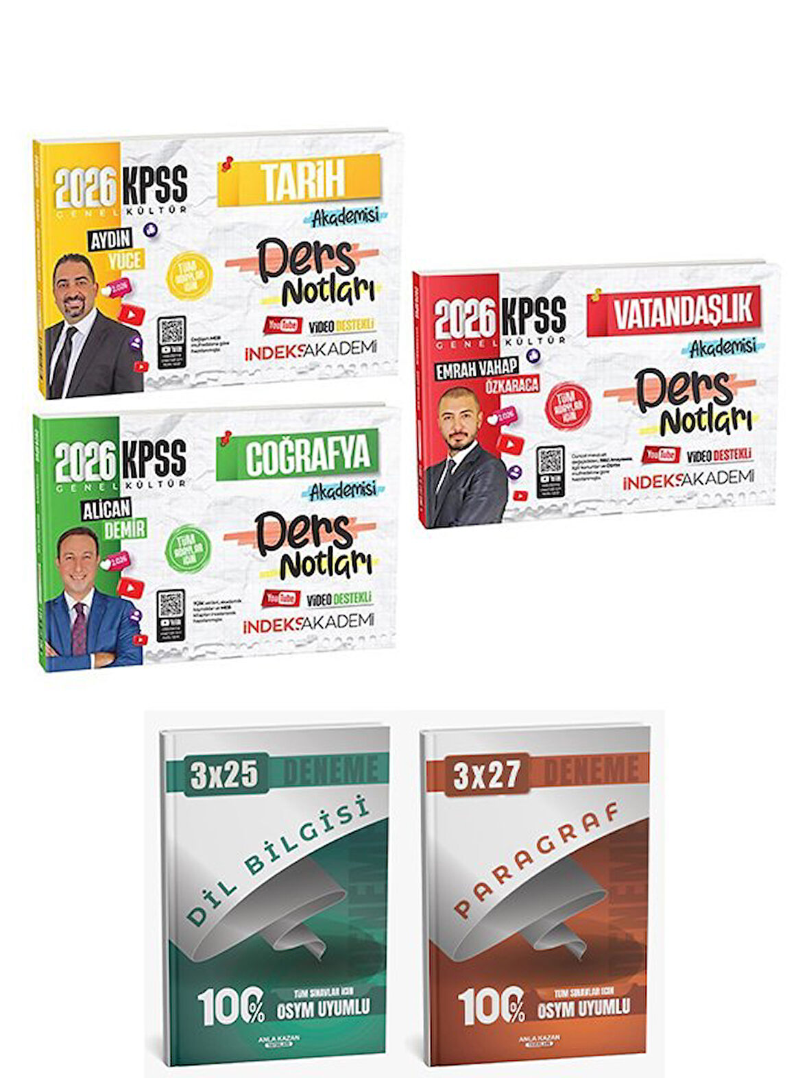 İndeks Akademi 2026 KPSS Tarih+Coğrafya+Vatandaşlık Akademisi Video Ders Notları 3 lü Set Anla Kazan Deneme