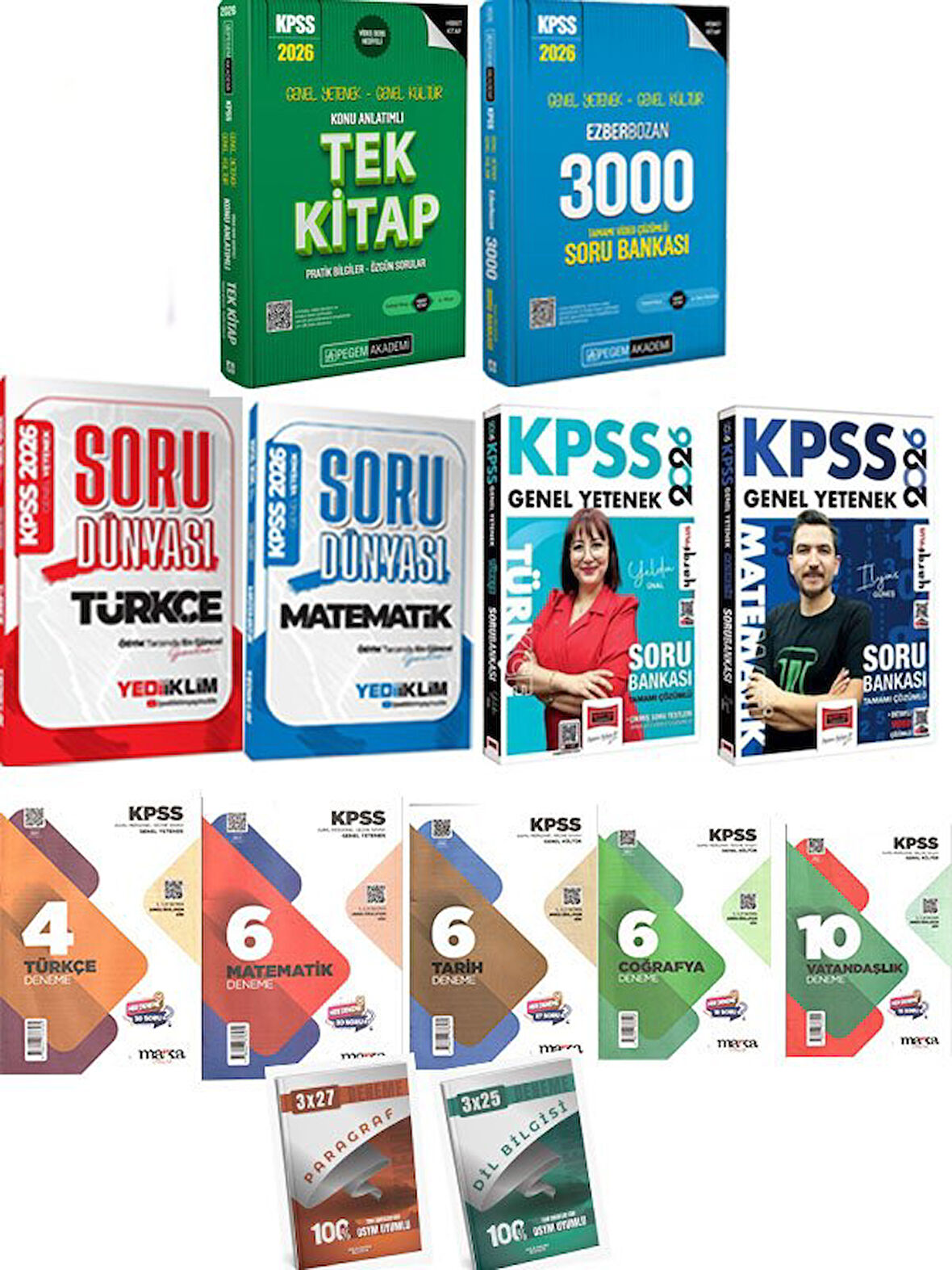 Pegem 2026 KPSS Genel Yetenek Genel Kültür Konu Soru+Yargı+Yediiklim KPSS Türkçe + Matematik Soru Bankası+Marka+Anla Kazan Denemeleri