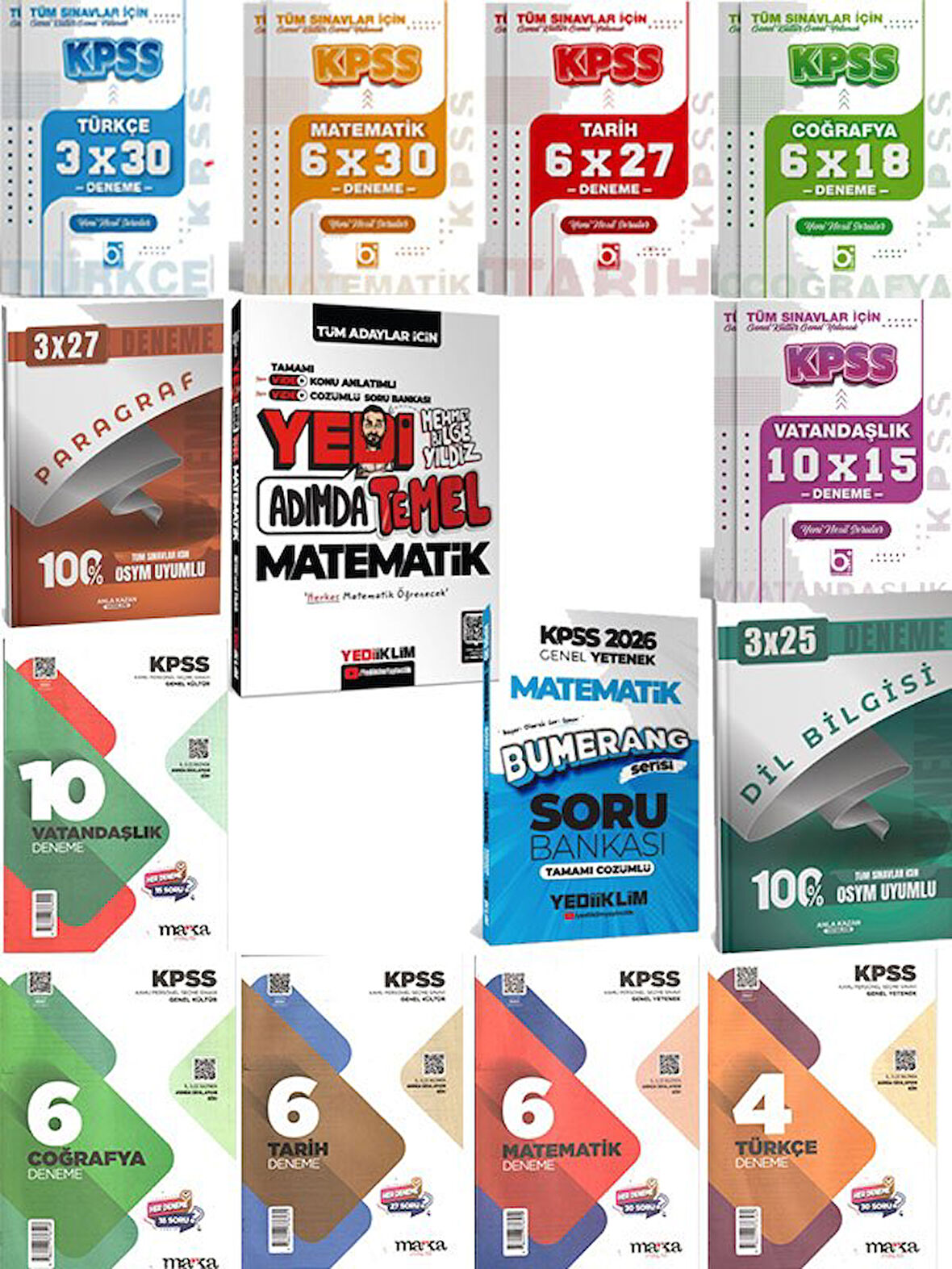 Yediiklim 2026 KPSS Genel Yetenek Bumerang Matematik+Yedi Adımda Temel Matematik Tamamı Çözümlü Soru Bankası+69 Deneme