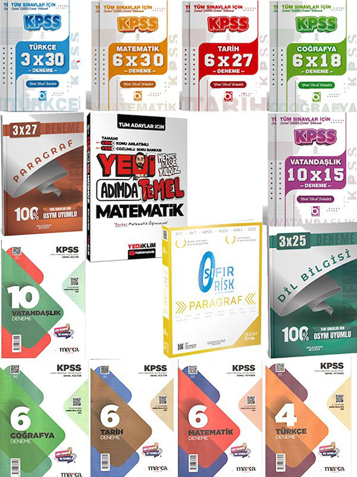 ÜçDörtBeş+Yediiklim 2026 YKS TYT AYT KPSS Paragraf Sıfır Risk+Tüm Adaylar için Yedi Adımda Temel Matematik  Soru Bankası Çözümlü+69 Deneme
