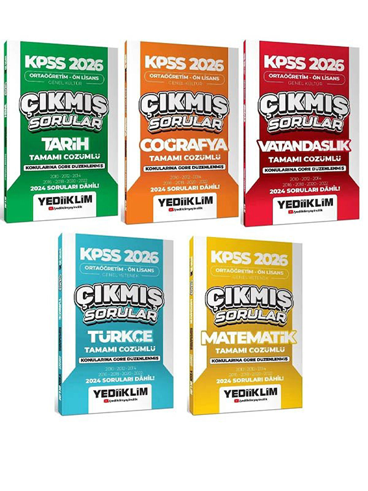 Yediiklim 2026 KPSS Lise Ortaöğretim Ön Lisans Çıkmış Sorular Konularına Göre 5 li Set