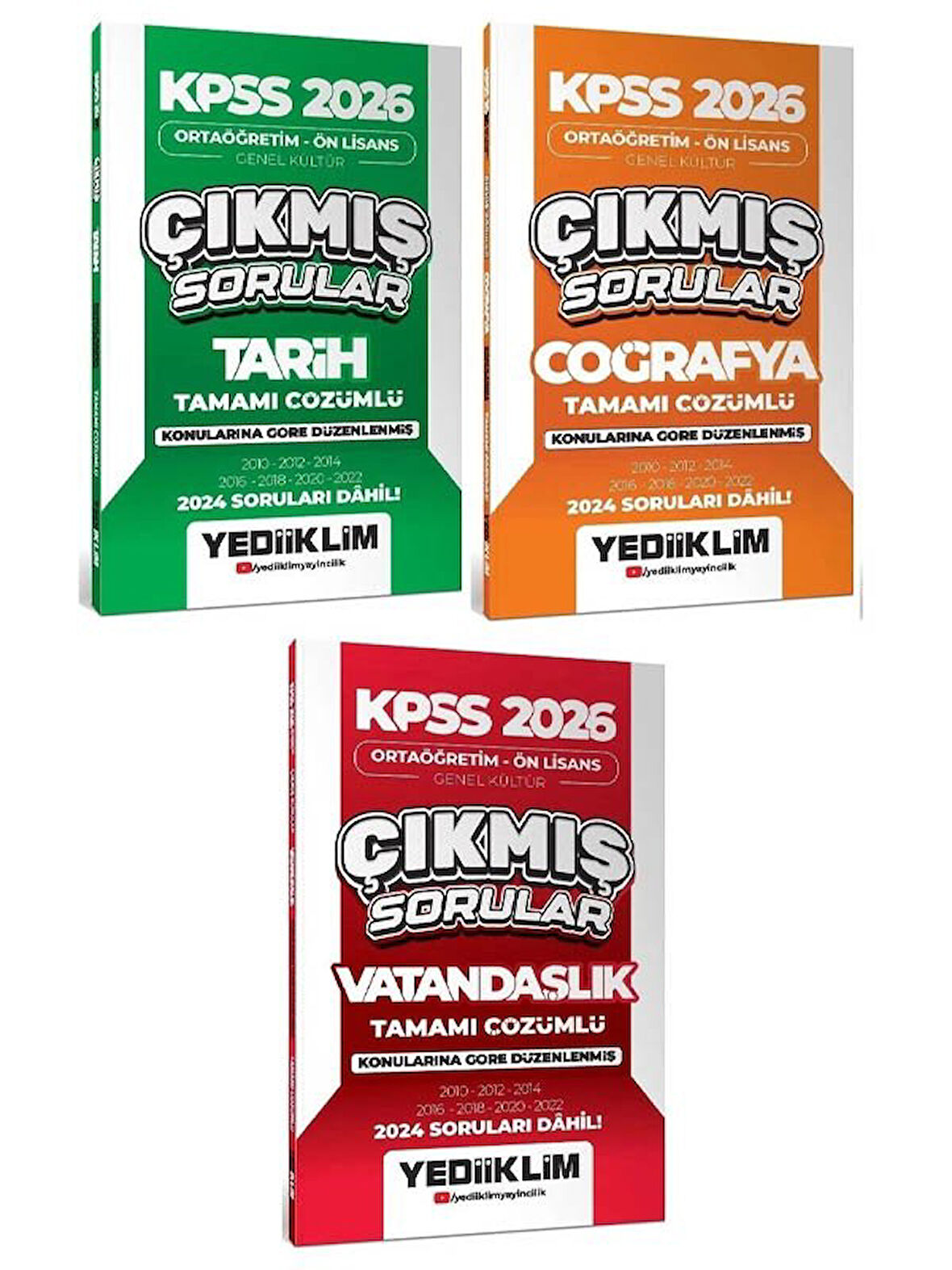 Yediiklim 2026 KPSS Lise Ortaöğretim Ön Lisans Tarih + Coğrafya + Vatandaşlık Çıkmış Sorular Konularına Göre 3 lü Set