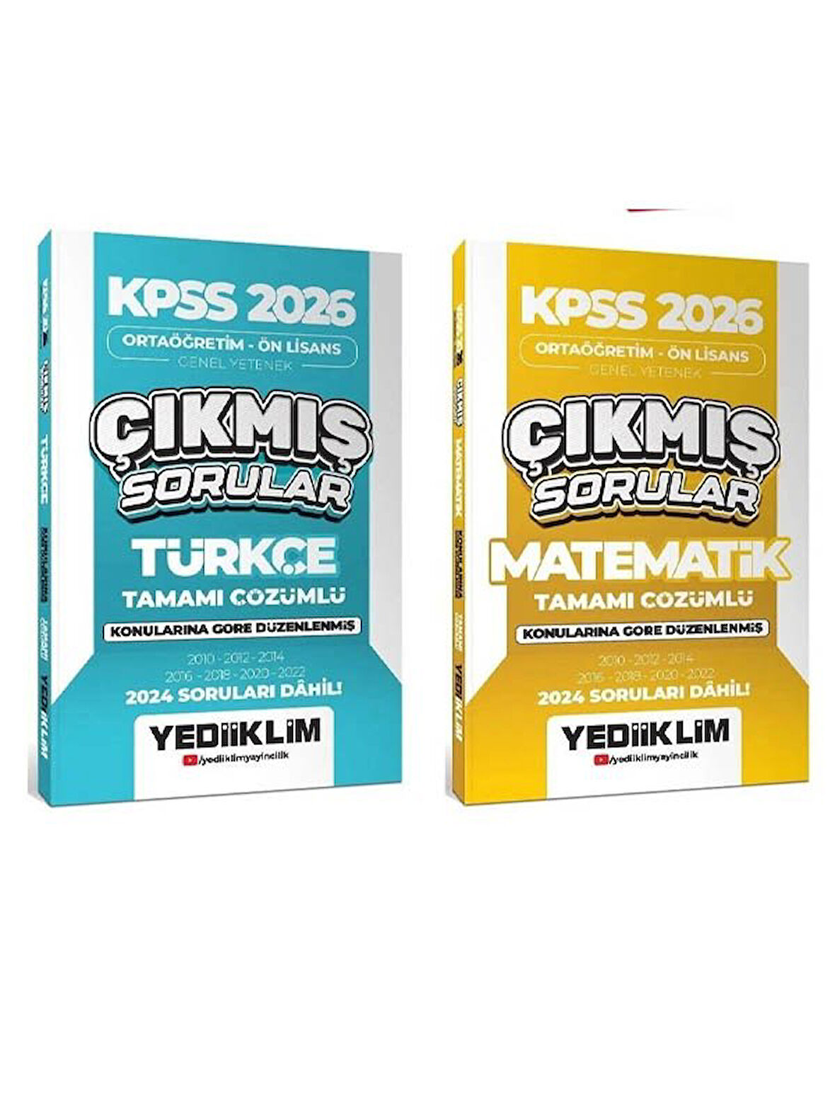 Yediiklim 2026 KPSS Lise Ortaöğretim Ön Lisans Türkçe + Matematik Çıkmış Sorular Konularına Göre 2 li Set
