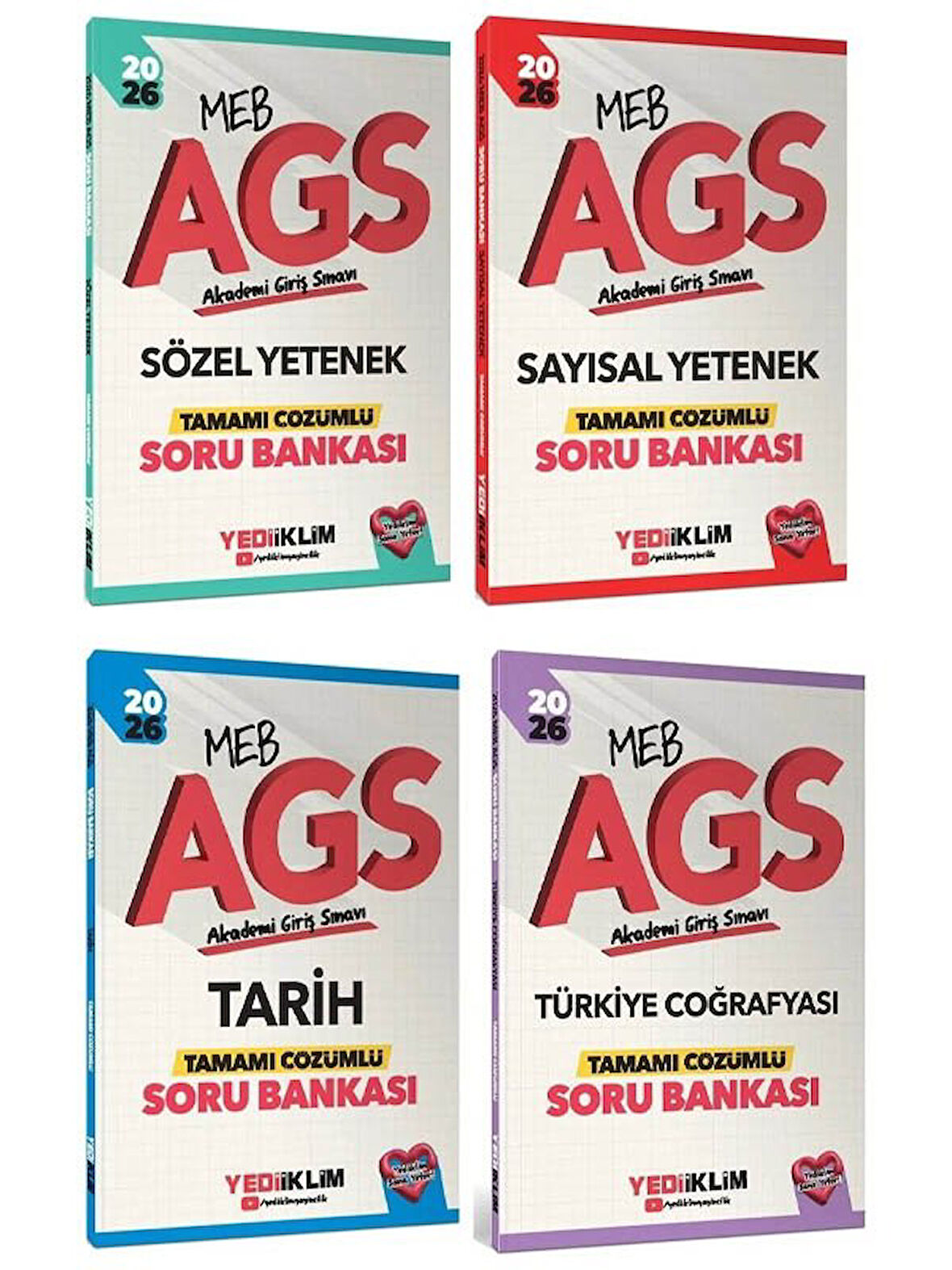 Yediiklim 2026 MEB-AGS Sözel + Sayısal Yetenek + Tarih + Türkiye Coğrafyası Soru Bankası 4 lü Set 