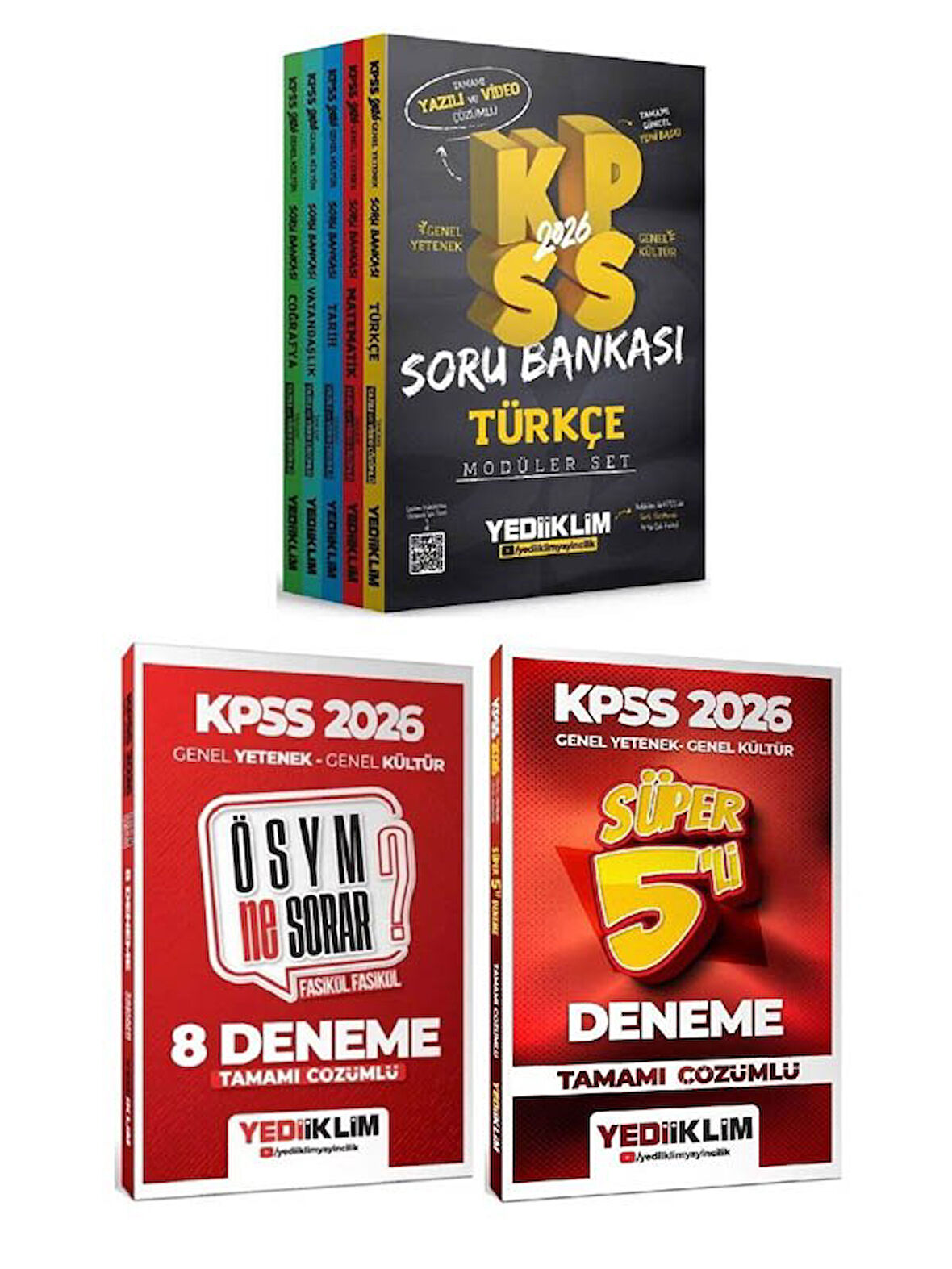 Yediiklim 2026 KPSS Genel Yetenek Genel Kültür Soru Bankası Modüler + 8+5 Deneme 3 lü Set