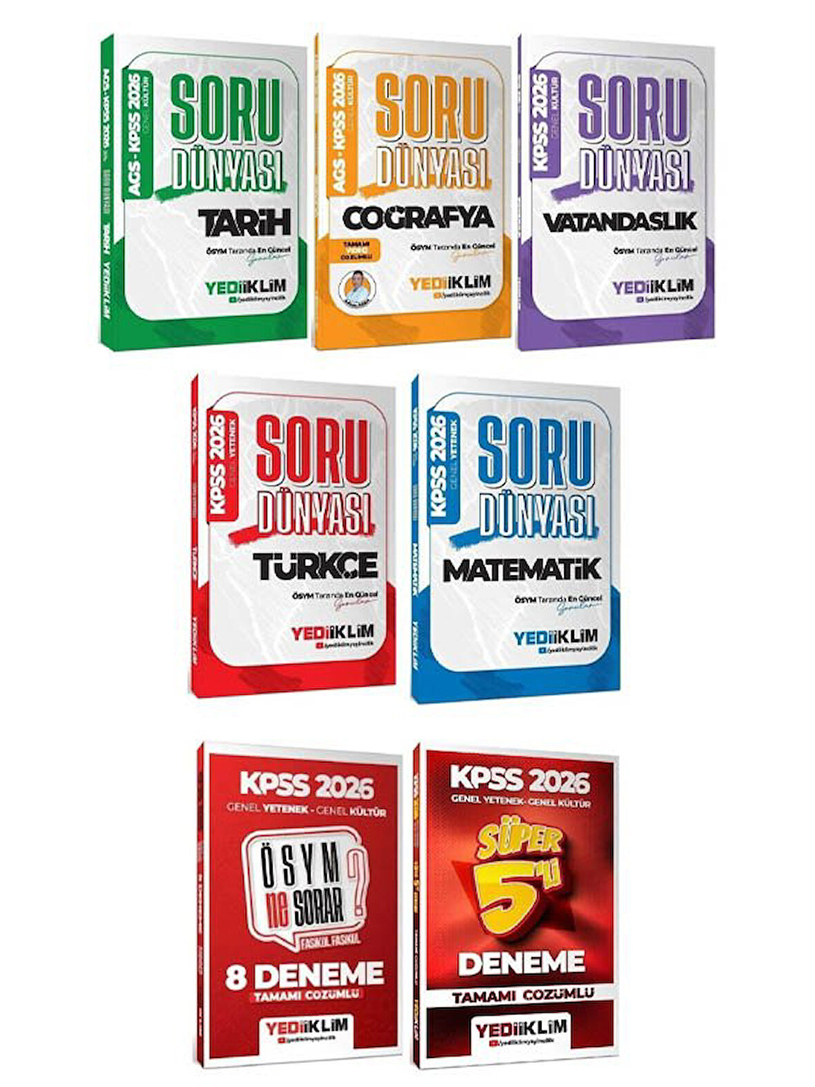 Yediiklim 2026 KPSS Genel Yetenek Genel Kültür Soru Dünyası Soru Bankası + 8+5 Deneme 7 li Set