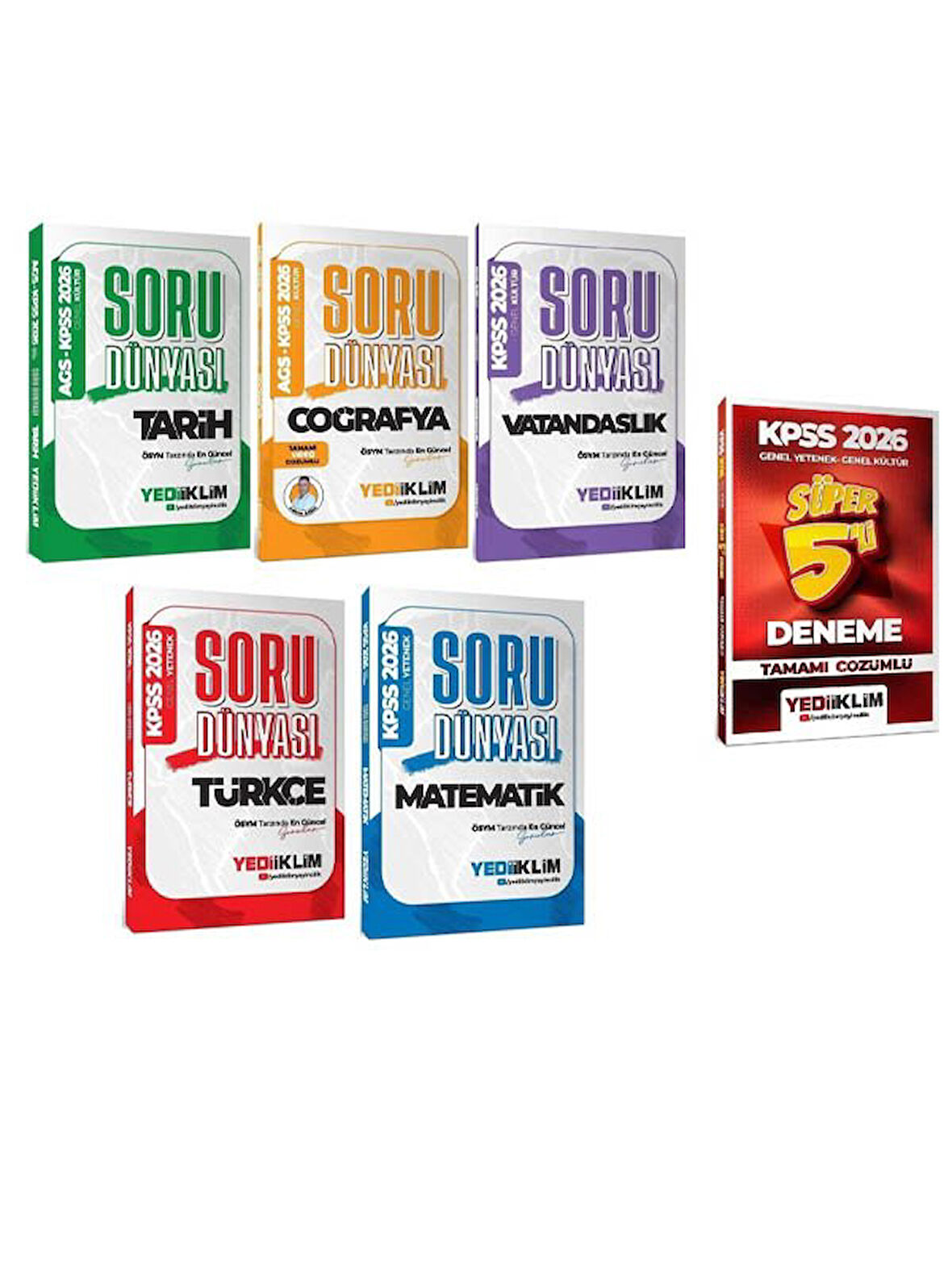 Yediiklim 2026 KPSS Genel Yetenek Genel Kültür Soru Dünyası Soru Bankası + 5 Deneme 6 lı Set