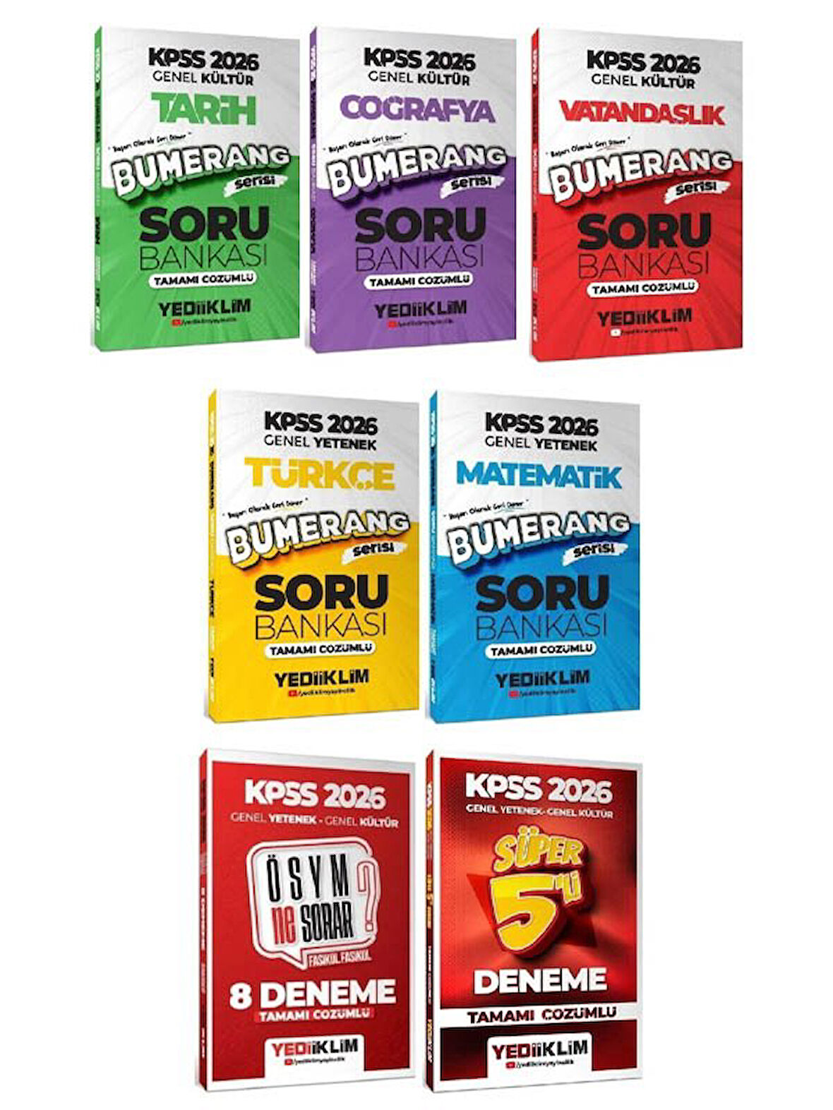 Yediiklim 2026 KPSS Genel Yetenek Genel Kültür Bumerang Soru Bankası + 8+5 Deneme 7 li Set
