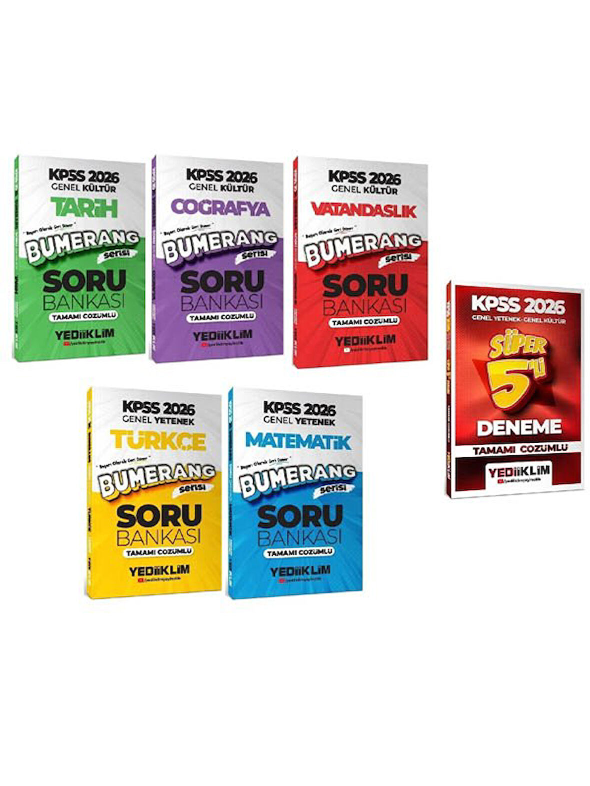 Yediiklim 2026 KPSS Genel Yetenek Genel Kültür Bumerang Soru Bankası + 5 Deneme 6 lı Set 