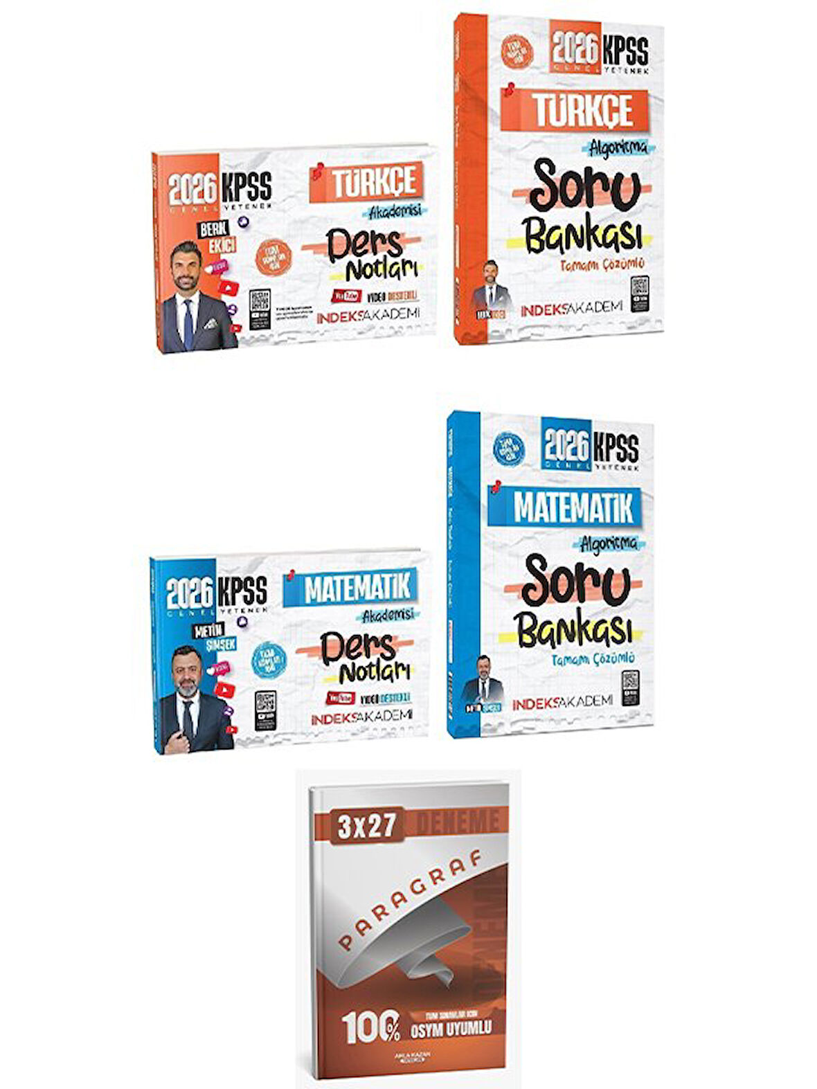 İndeks + Anla Kazan 2026 KPSS Türkçe + Matematik Video Ders Notları + Soru Bankası 4 lü Set İndeks Akademi Yayıncılık