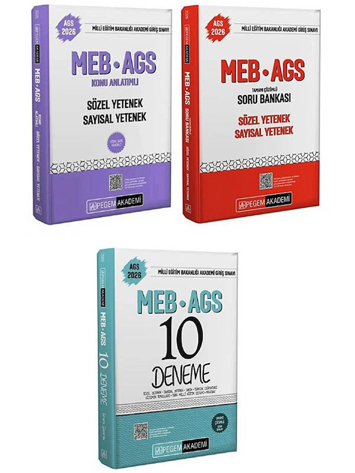 Pegem 2026 MEB-AGS Sözel-Sayısal Yetenek Konu Anlatımlı + Soru Bankası + 10 Deneme 3 lü Set 