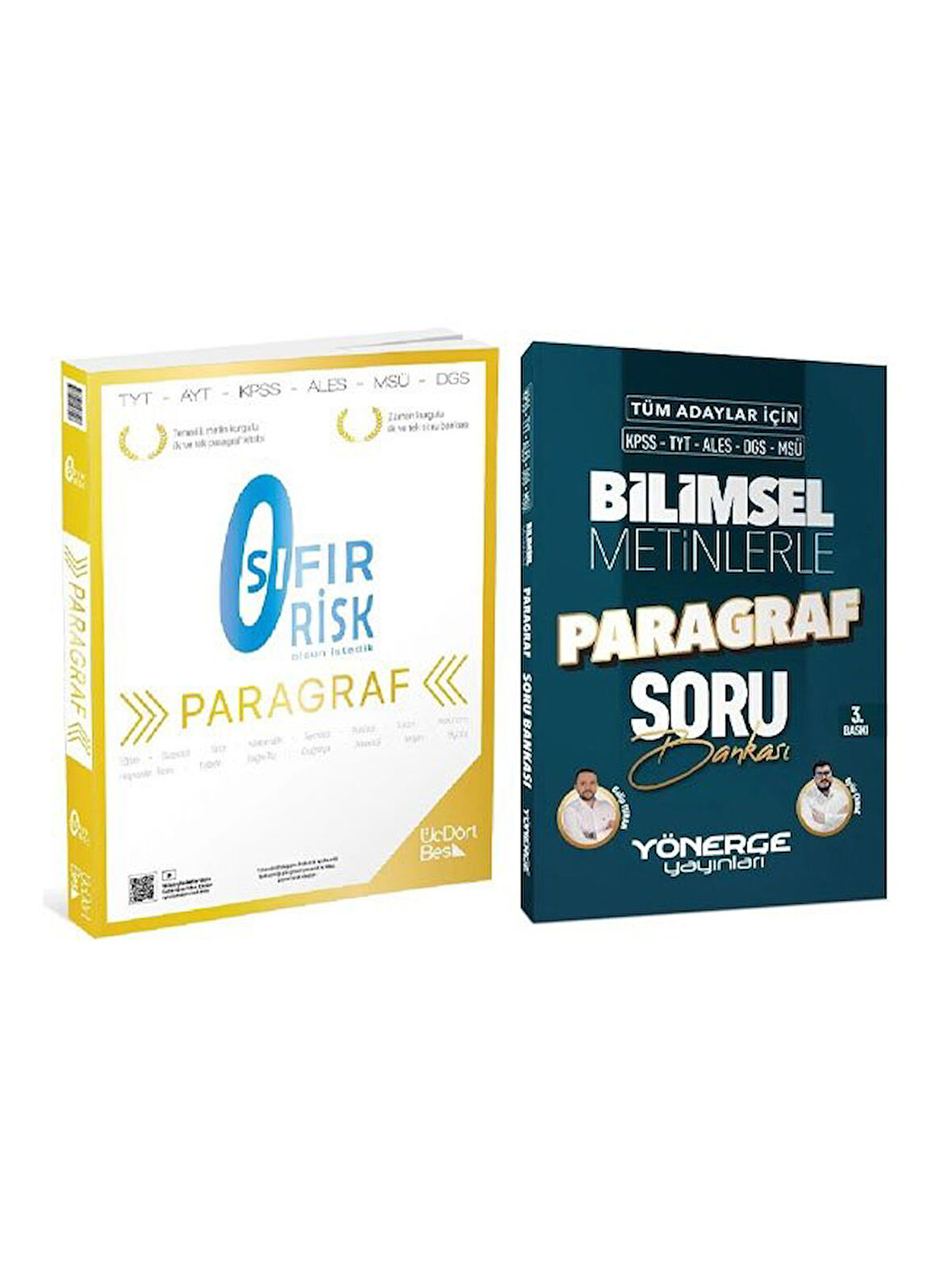 Üç Dört Beş + Yönerge 2026 YKS TYT AYT KPSS Sıfır Risk + Bilimsel Metinlerle Paragraf Soru Bankası 2 li Set 