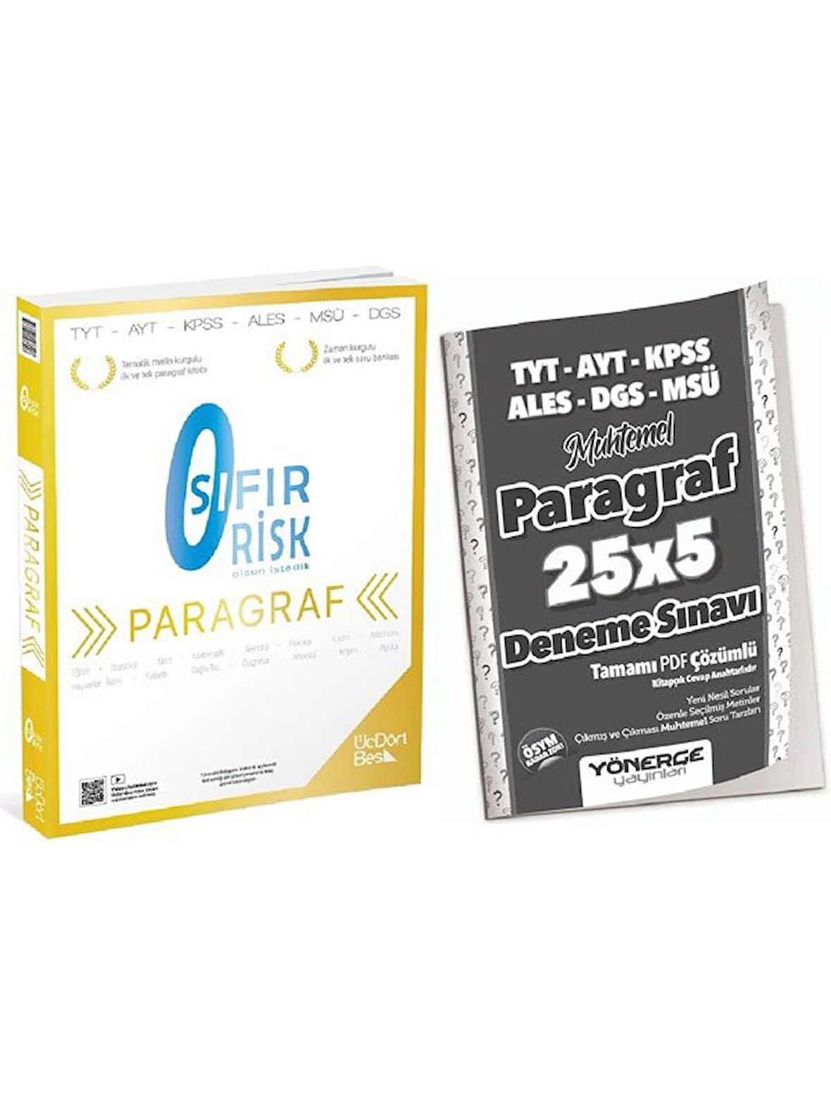 Üç Dört Beş + Yönerge 2026 YKS TYT AYT KPSS Sıfır Risk Paragraf Soru Bankası + 5 Deneme 2 li Set 