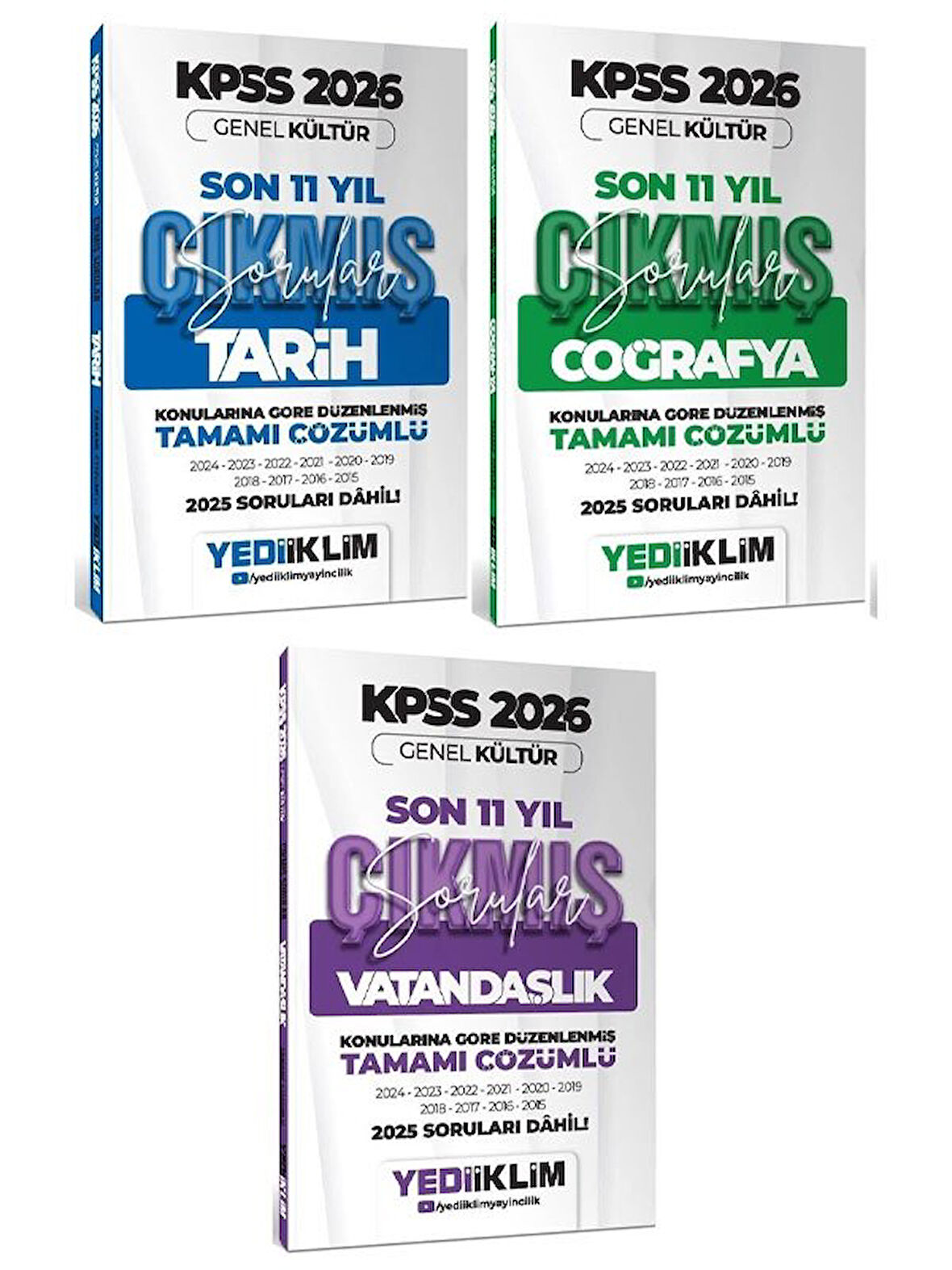 Yediiklim 2026 KPSS Tarih + Coğrafya + Vatandaşlık Çıkmış Sorular Son 11 Yıl Konularına Göre 3 lü Set 
