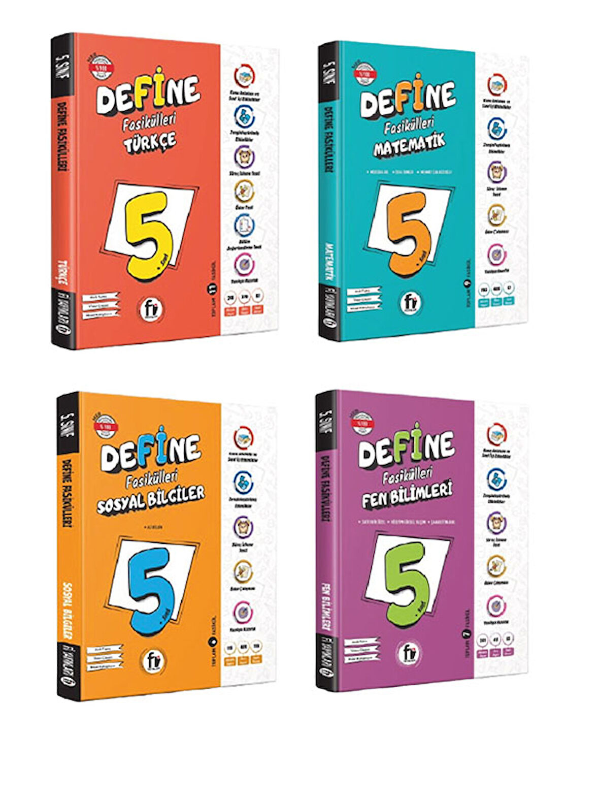 Fi Yayınları 5. Sınıf Maarif Modeil Define Fasikülleri Konu Türkçe Matematik Fen Sosyal 4 lü Set