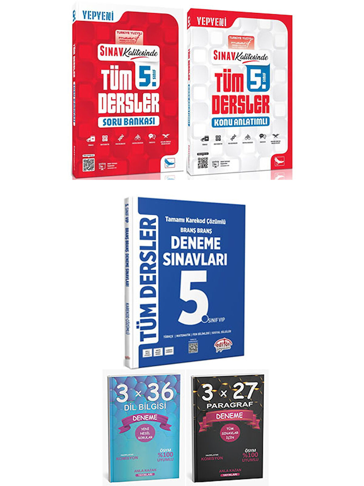 Anla Kazan + Sınav 5. Sınıf Maarif Model Tüm Dersler Soru Konu + Editör Branş Deneme 5 li Set