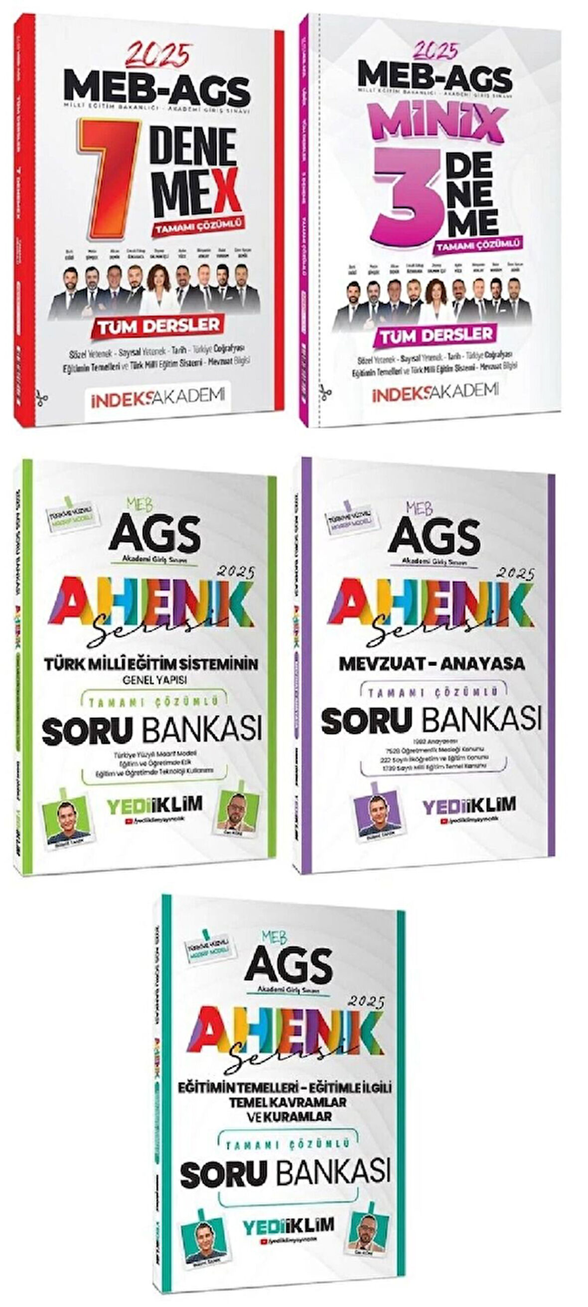 Yediiklim + İndeks 2025 MEB-AGS Eğitimin Temelleri + Türk Milli Eğitim Sistemi + Mevzuat Soru Bankası + İndeks Tüm Dersler 10 Deneme 5 li Set