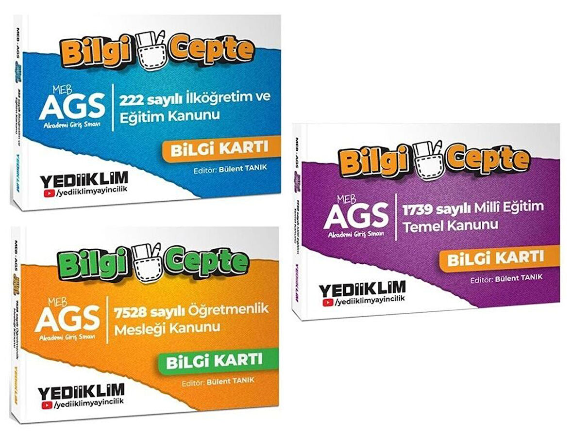 Yediiklim MEB-AGS 222 - 1739 - 7528 Sayılı Kanun Bilgi Cepte Bilgi Kartı 3 lü Set - Bülent Tanık Yediiklim Yayınları