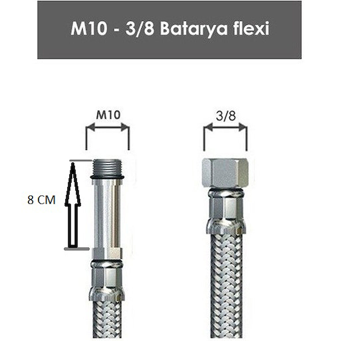 Batarya Bağlantı Hortumu Flexi Uzun Pimli 8 Cm M10*3/8