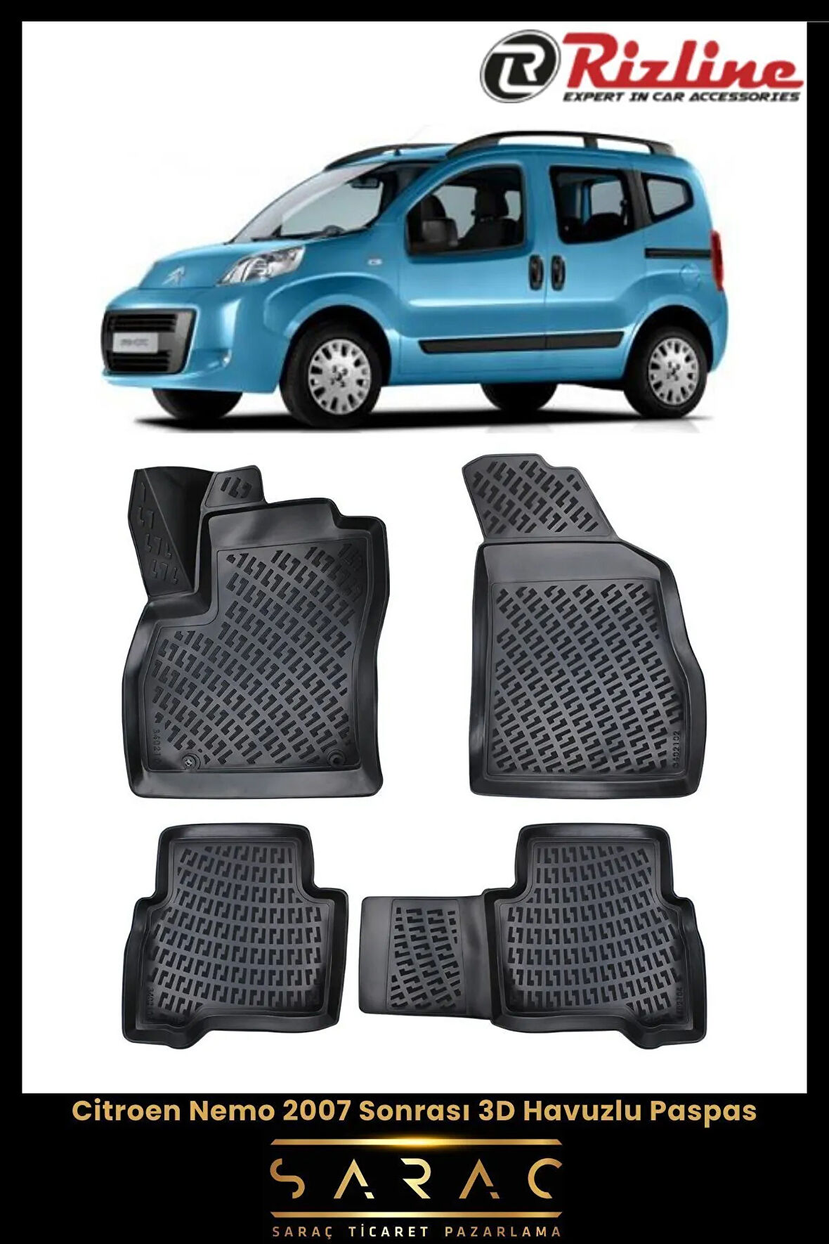 Rizline Citroen Nemo 2024 Model 3D Havuzlu Paspas