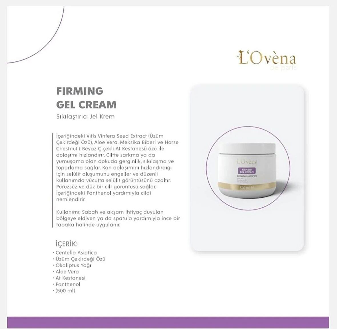 L'Ovéna de paris Fırmıng Gel Cream Sıkılaştırıcı Jel Krem 500 ml