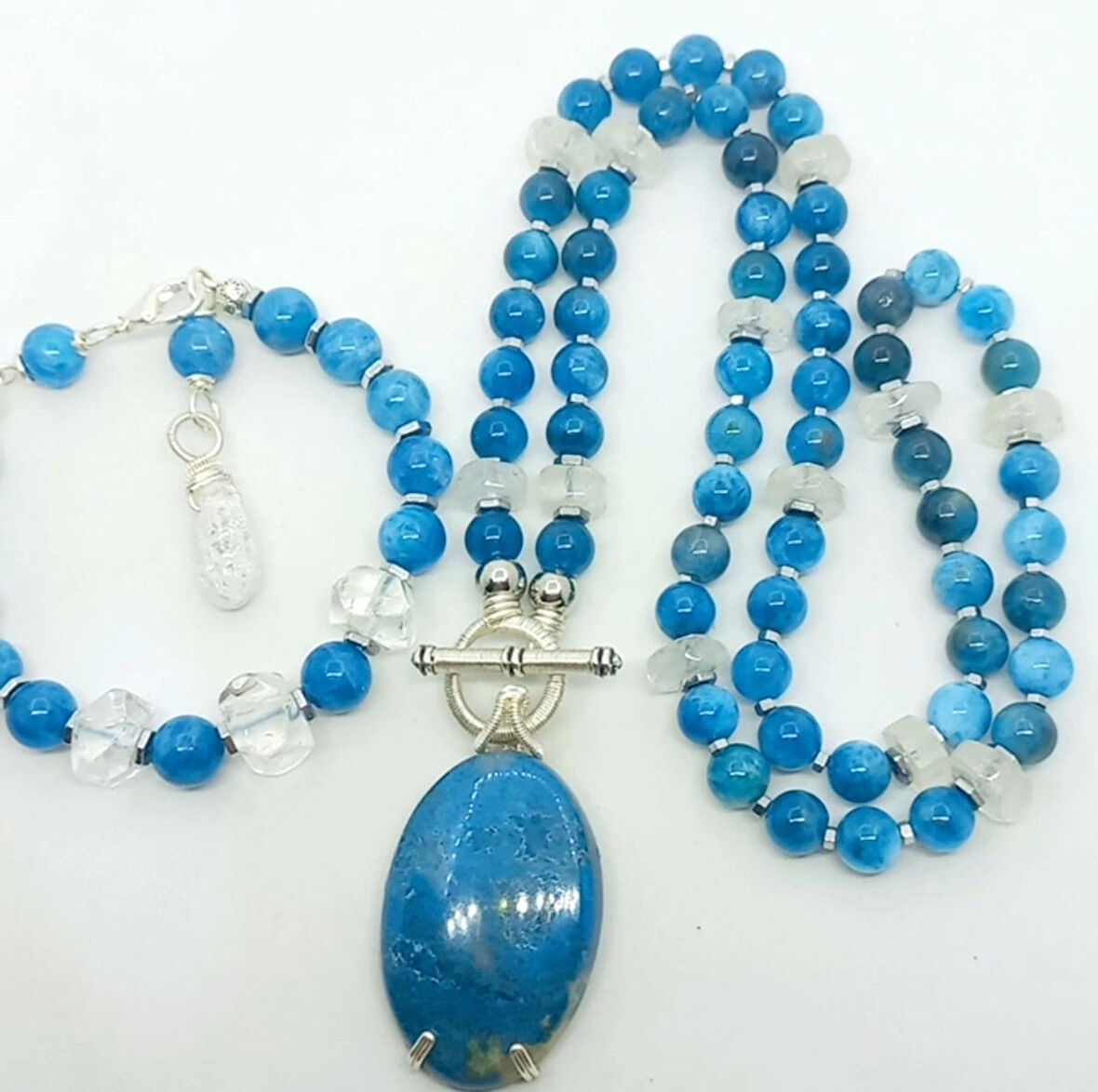 2478 Azurit Apatit Kuvars el yapımı kolye