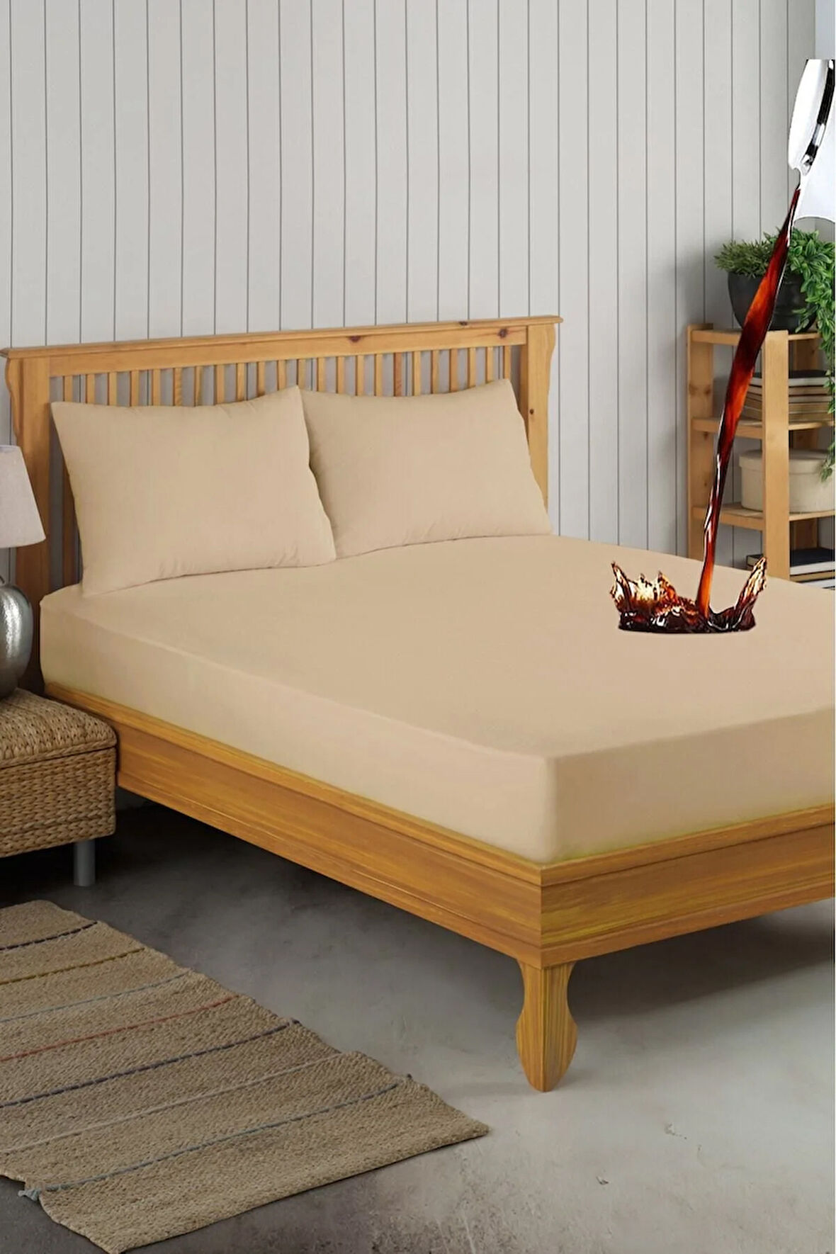 Set Kahverengi Mikro Fitted Sıvı Geçirmez Alez ve 2 Adet Yastık Alezi