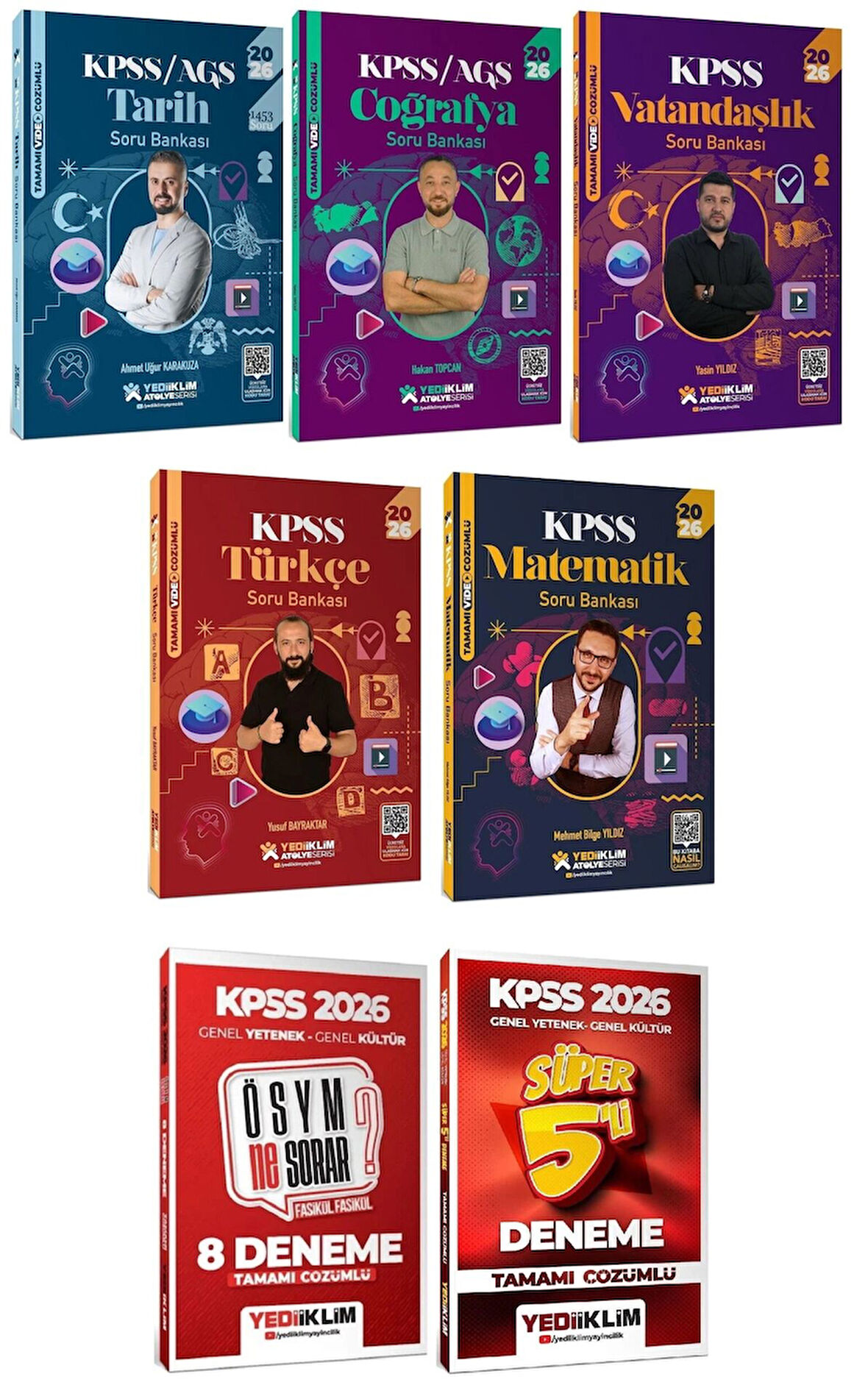 Yediiklim 2026 KPSS Genel Yetenek Genel Kültür Atölye Soru Bankası + 8+5 Deneme 7 li Set Yediiklim Yayınları