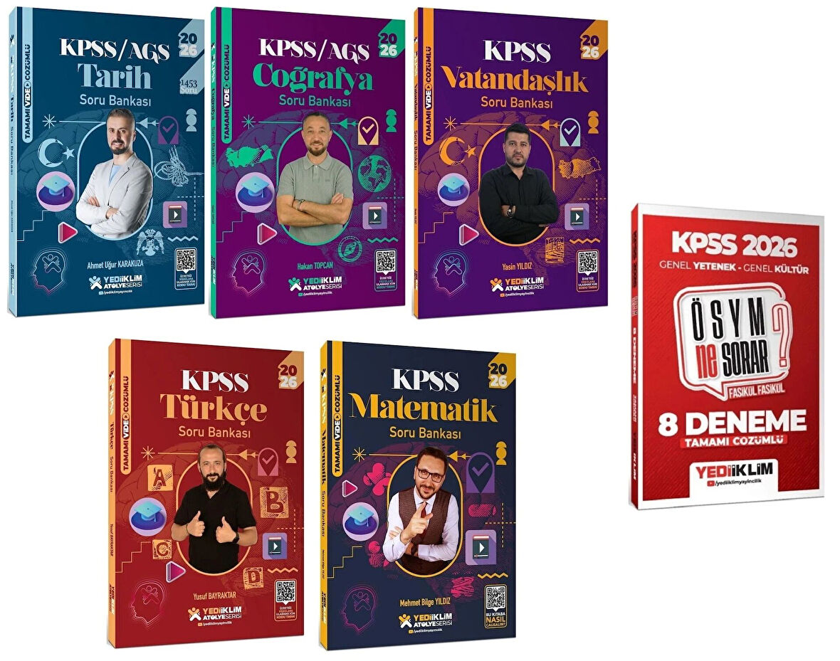 Yediiklim 2026 KPSS Genel Yetenek Genel Kültür Atölye Soru Bankası + 8 Deneme 6 lı Set Yediiklim Yayınları