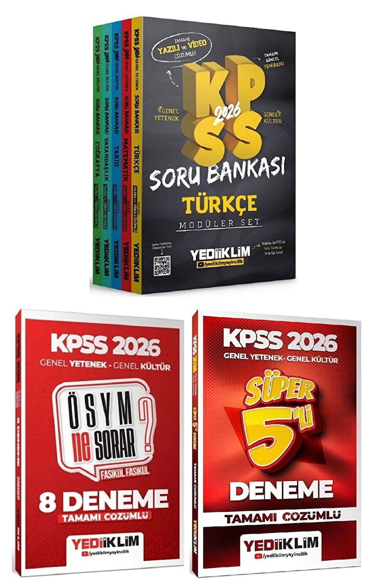 Yediiklim 2026 KPSS Genel Yetenek Genel Kültür Soru Bankası Modüler + 8+5 Deneme 3 lü Set Yediiklim Yayınları