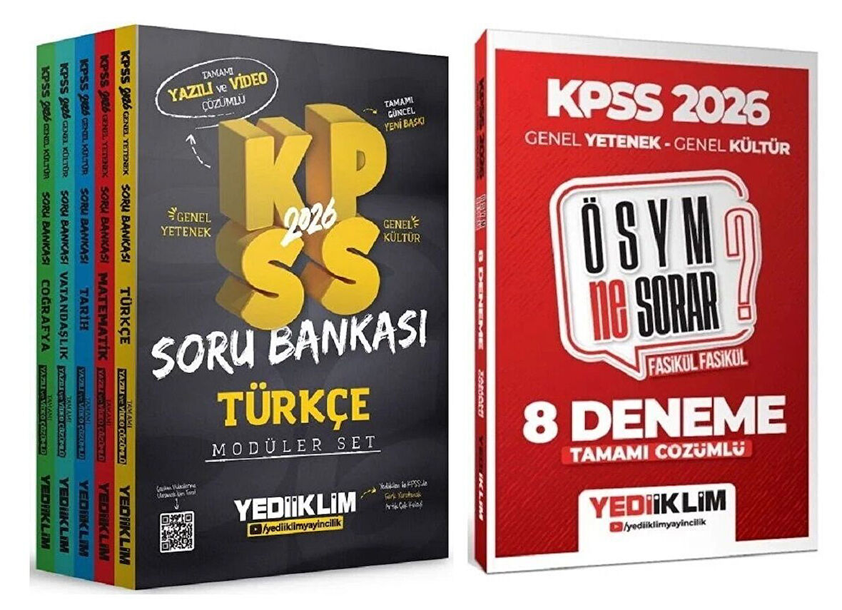 Yediiklim 2026 KPSS Genel Yetenek Genel Kültür Soru Bankası Modüler + 8 Deneme 2 li Set Yediiklim Yayınları