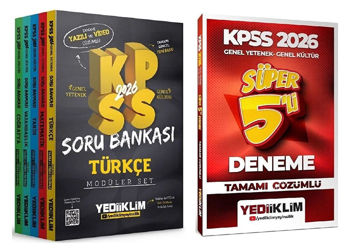 Yediiklim 2026 KPSS Genel Yetenek Genel Kültür Soru Bankası Modüler + 5 Deneme 2 li Set Yediiklim Yayınları
