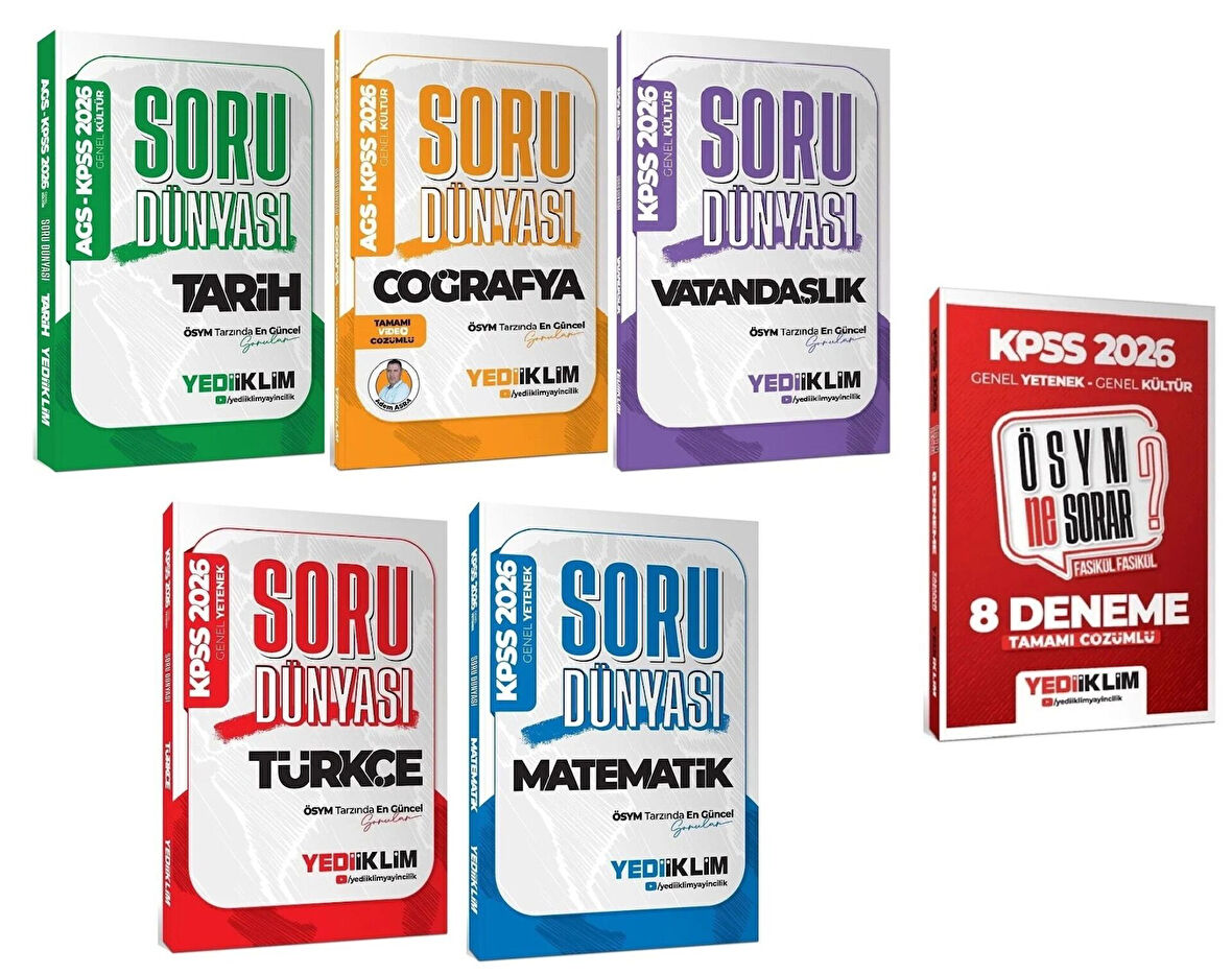 Yediiklim 2026 KPSS Genel Yetenek Genel Kültür Soru Dünyası Soru Bankası + 8 Deneme 6 lı Set Yediiklim Yayınları