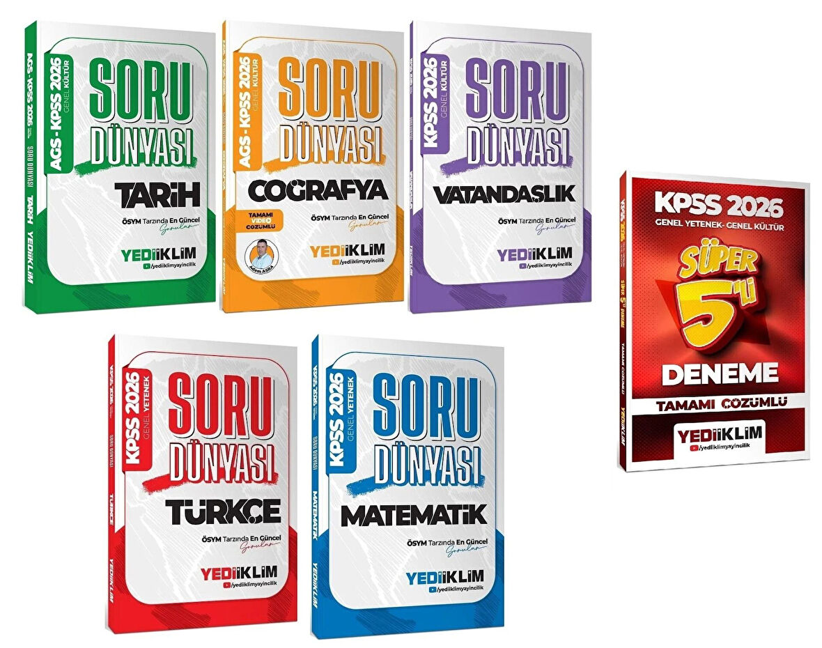 Yediiklim 2026 KPSS Genel Yetenek Genel Kültür Soru Dünyası Soru Bankası + 5 Deneme 6 lı Set Yediiklim Yayınları
