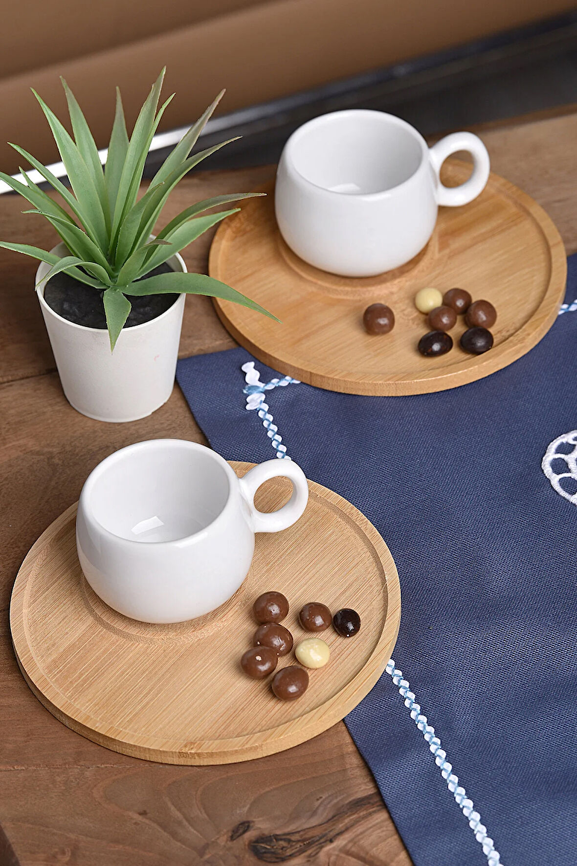 2'li Bambu sunum tabaklı Fincan Takımı Tük kahvesi fincanı