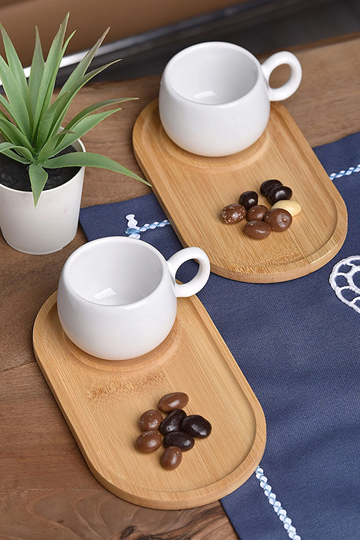 2'li Bambu sunum tabaklı Fincan Takımı Tük kahvesi fincanı