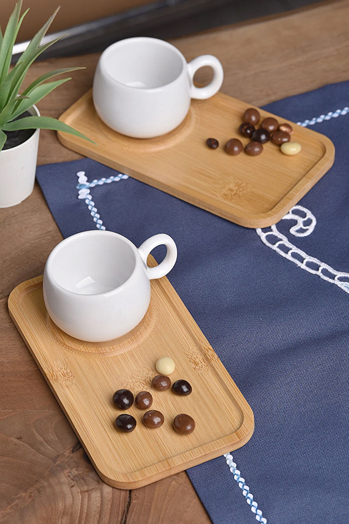 2'li Bambu sunum tabaklı Fincan Takımı Tük kahvesi fincanı