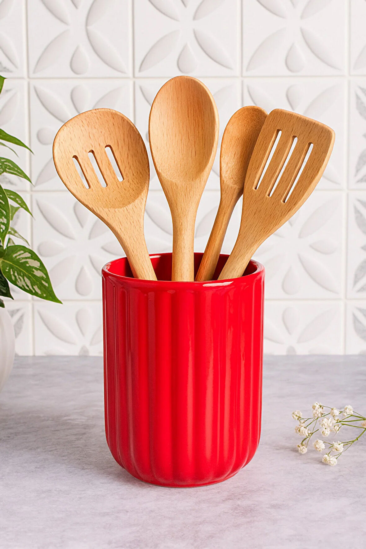 Bubble Tezgah Üstü Dik Kaşıklık Düzenleyici Seramik Kırmızı