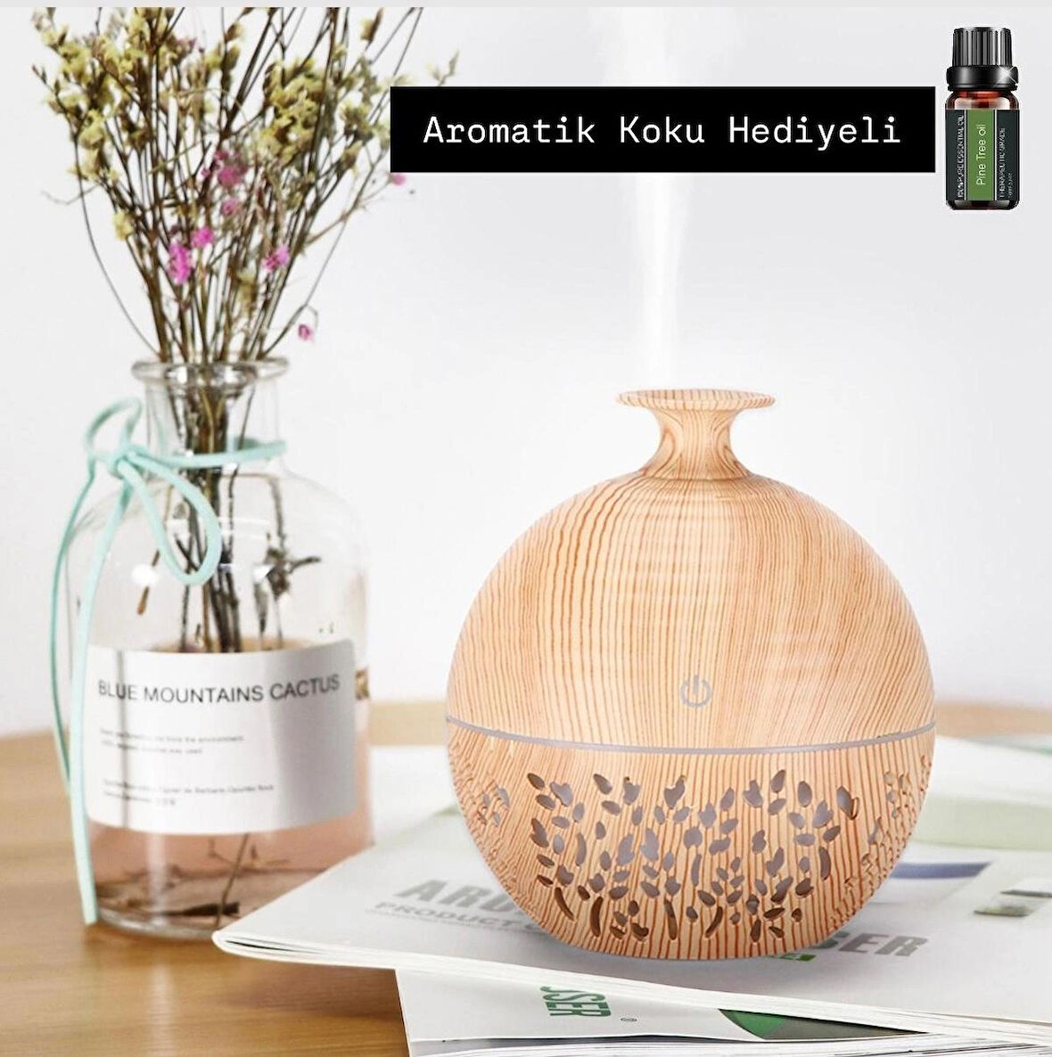 150 ML Ledli Ahşap Görünümlü Aroma Difüzörü Ultrasonik Hava Nemlendirici