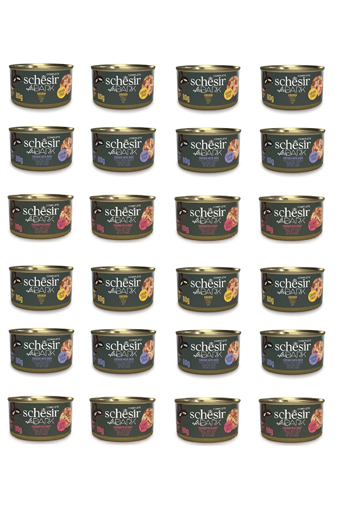Schesir After Dark Parça Etli 3 Çeşit Karma Kedi Konserve 80 Gr. X 24 Adet