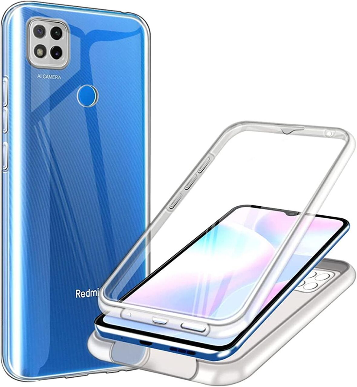 Xiaomi Redmi 10A Kılıf Şeffaf 360 Ön Arka Korumalı Silikon