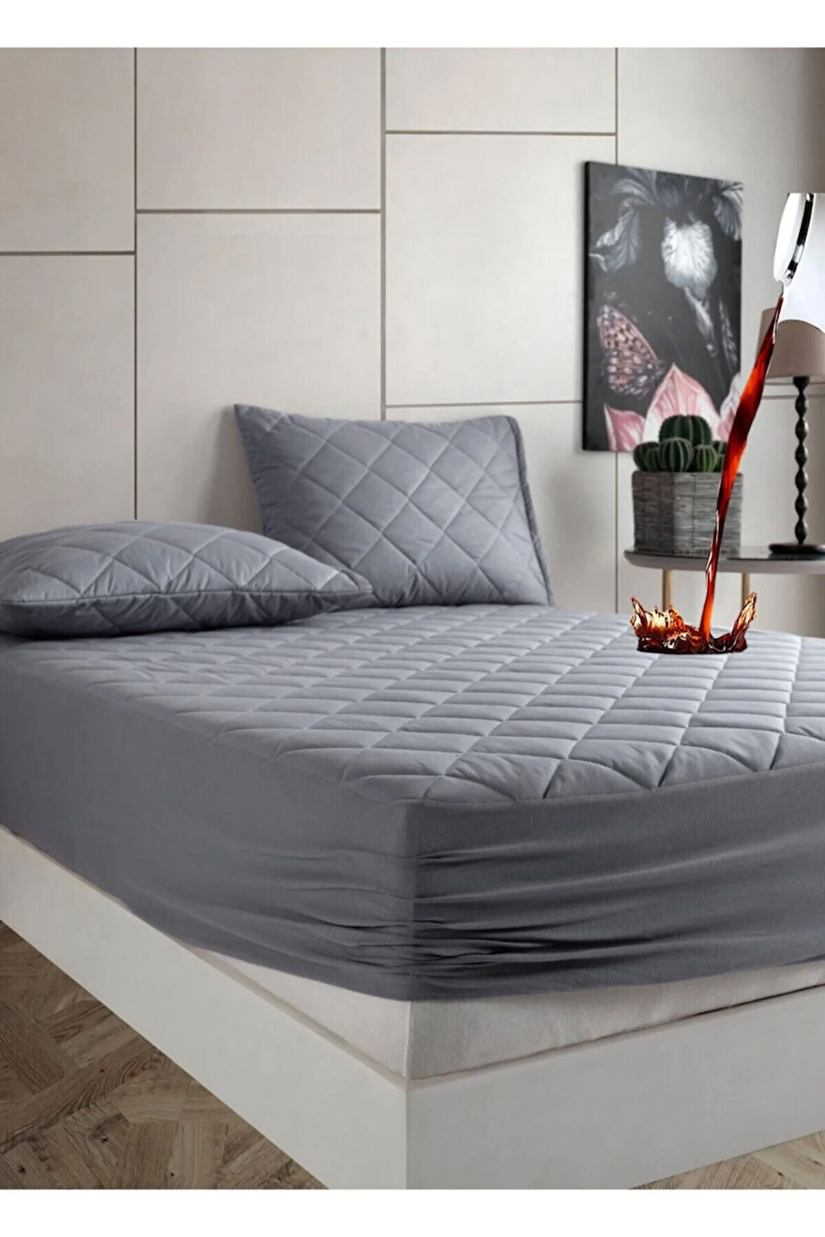  Renkli Sıvı Geçirmez Kapitone %100 Pamuk Lastikli Çarşaf Takımı (2 Adet Yastık Koruyucu Dahil)