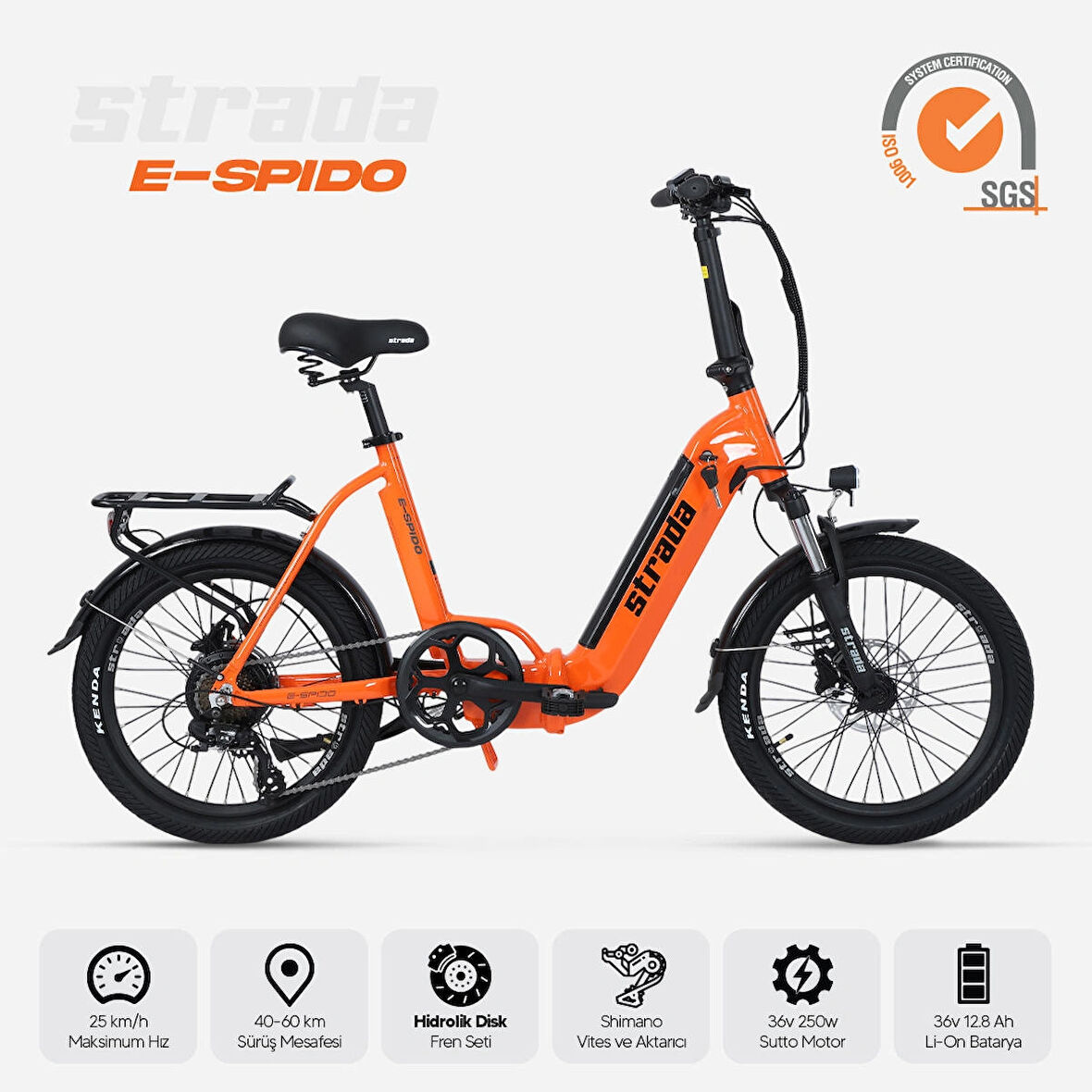 Stradacycles E-Spido Hidrolik Disk 20 Jant Katlanabilir Elektrikli Bisiklet