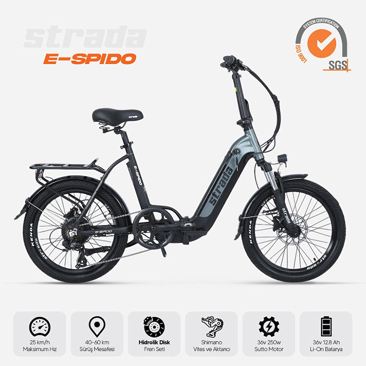 Stradacycles E-Spido Hidrolik Disk 20 Jant Katlanabilir Elektrikli Bisiklet