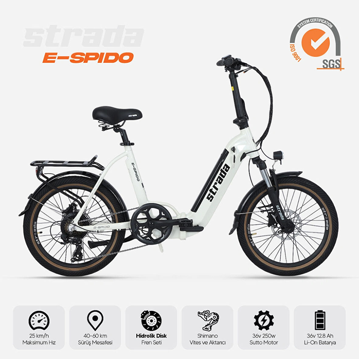 Stradacycles E-Spido Hidrolik Disk 20 Jant Katlanabilir Elektrikli Bisiklet