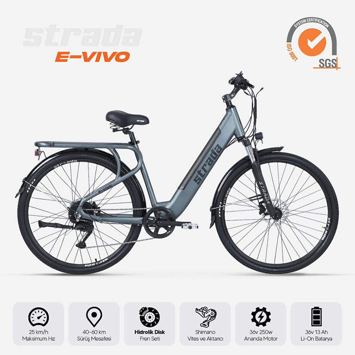 E-Vivo Hidrolik Disk Gizli Batarya 28 Jant Elektrikli Şehir Bisikleti