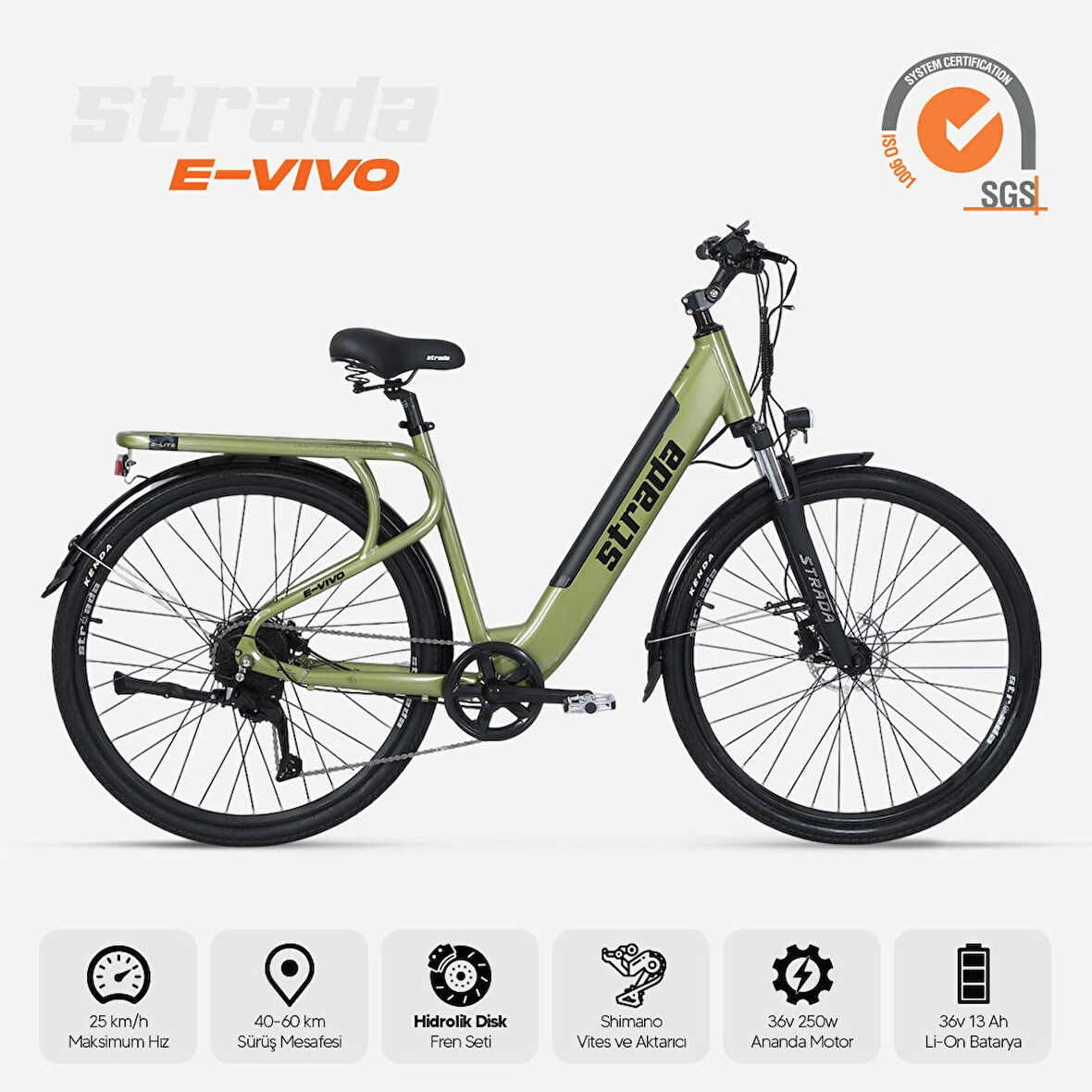 E-Vivo Hidrolik Disk Gizli Batarya 28 Jant Elektrikli Şehir Bisikleti